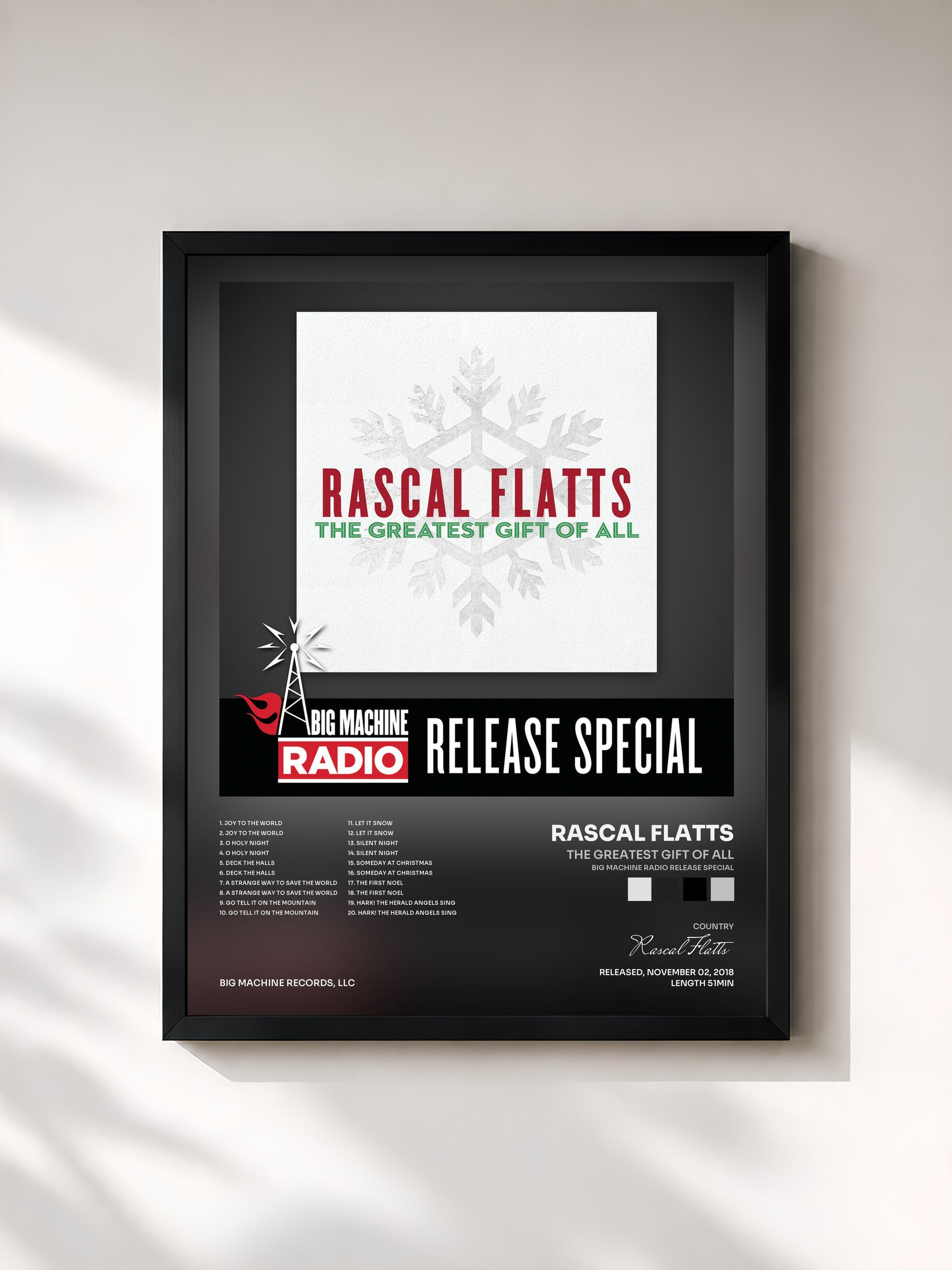 #noir Tableau de l'album The Greatest Gift Of All (Big Machine Radio Release Special) de Rascal Flatts, cadre noir, imprimé et encadré en France
