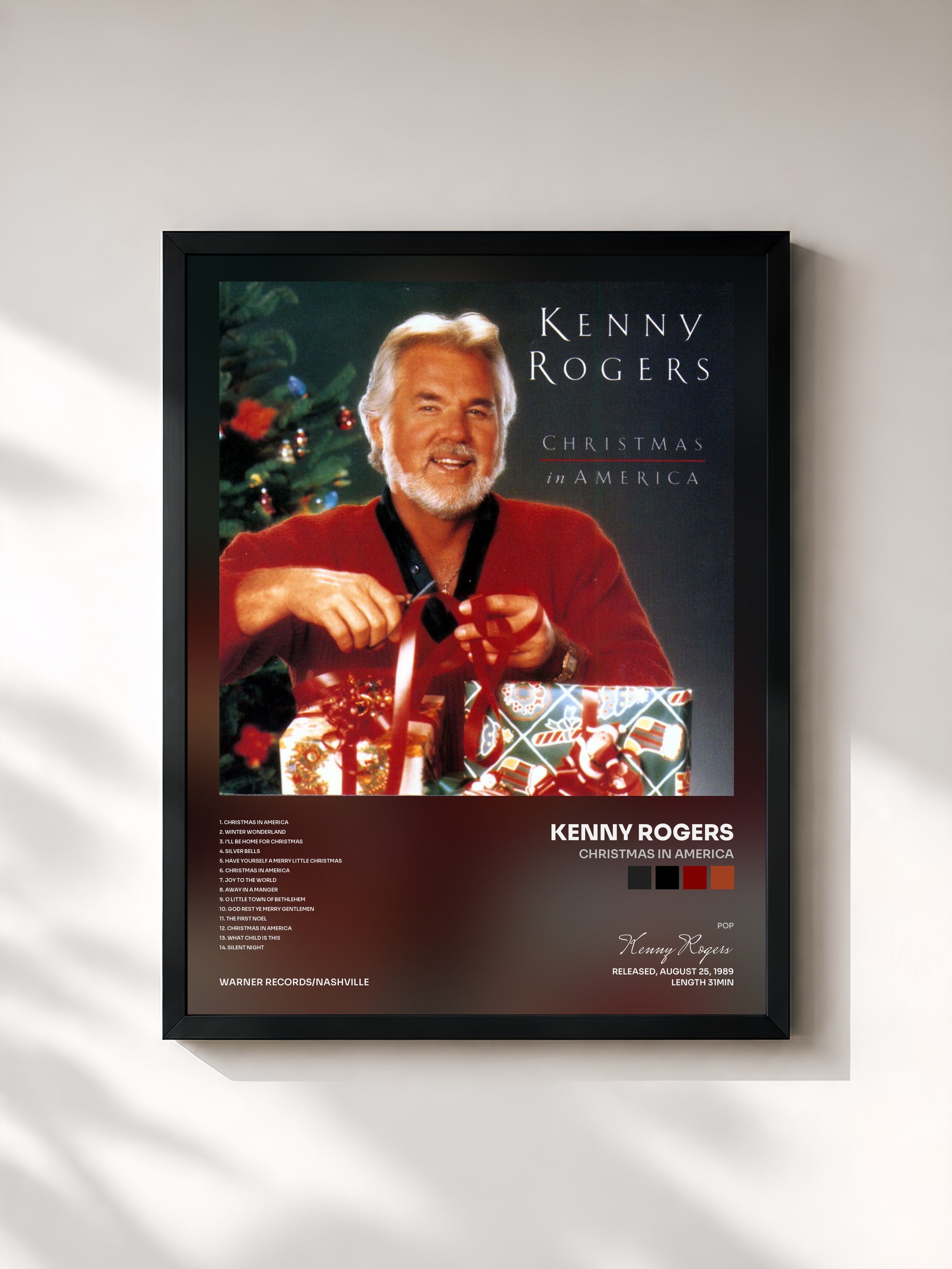 #noir Tableau de l'album Christmas In America de Kenny Rogers, cadre noir, imprimé et encadré en France