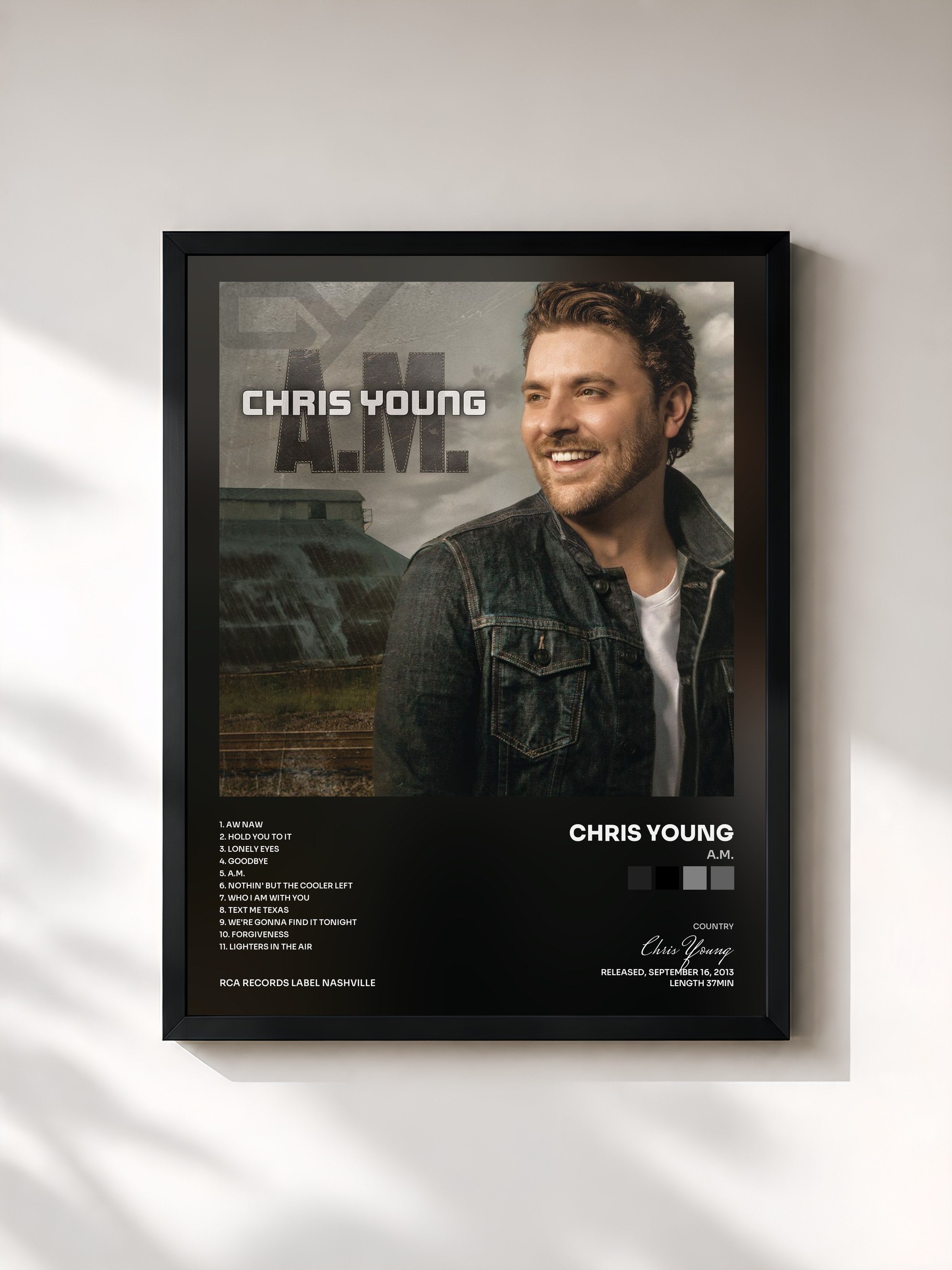 #noir Tableau de l'album A.M. de Chris Young, cadre noir, imprimé et encadré en France