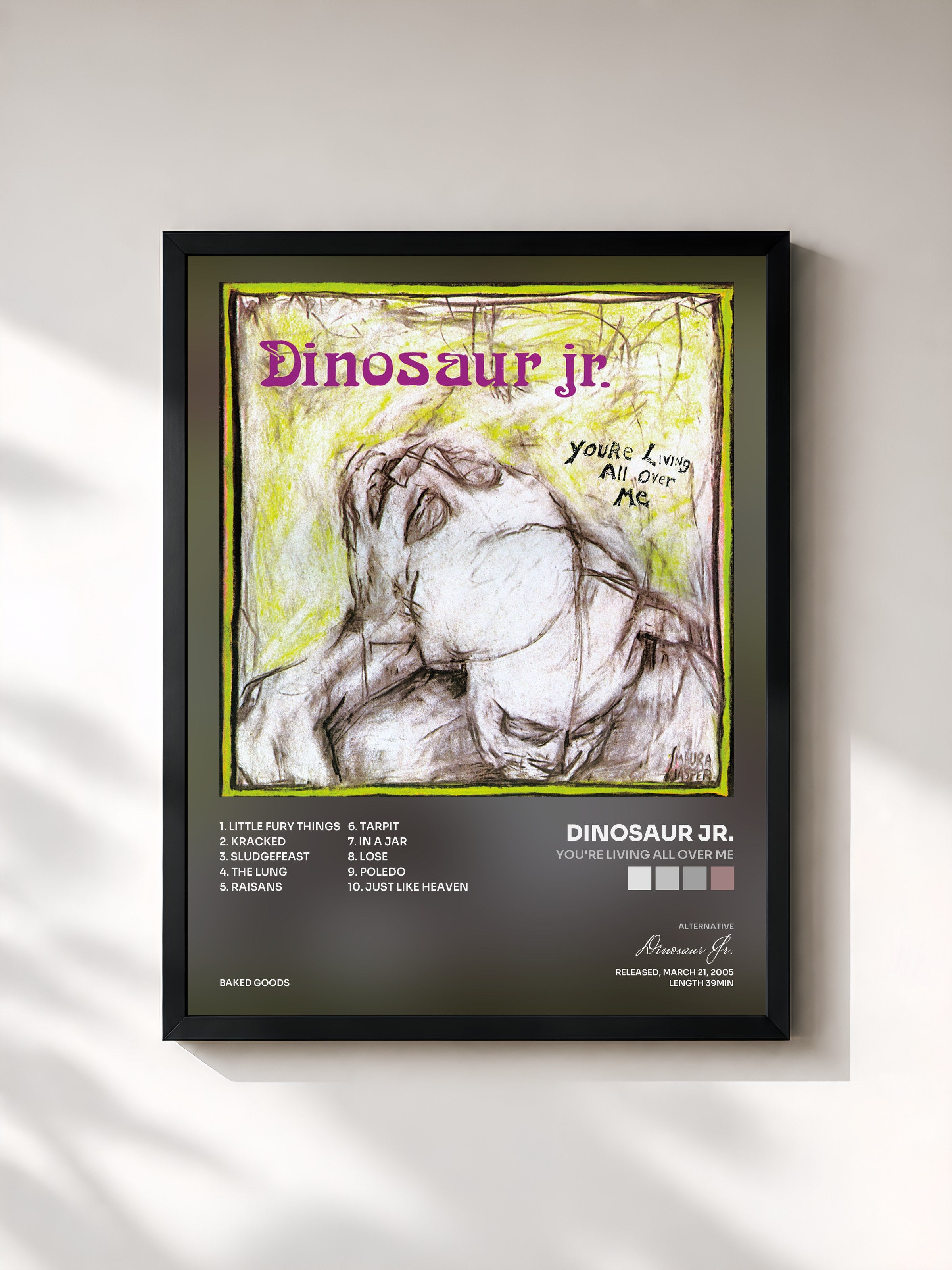 #noir Tableau de l'album You're Living All Over Me de Dinosaur Jr., cadre noir, imprimé et encadré en France