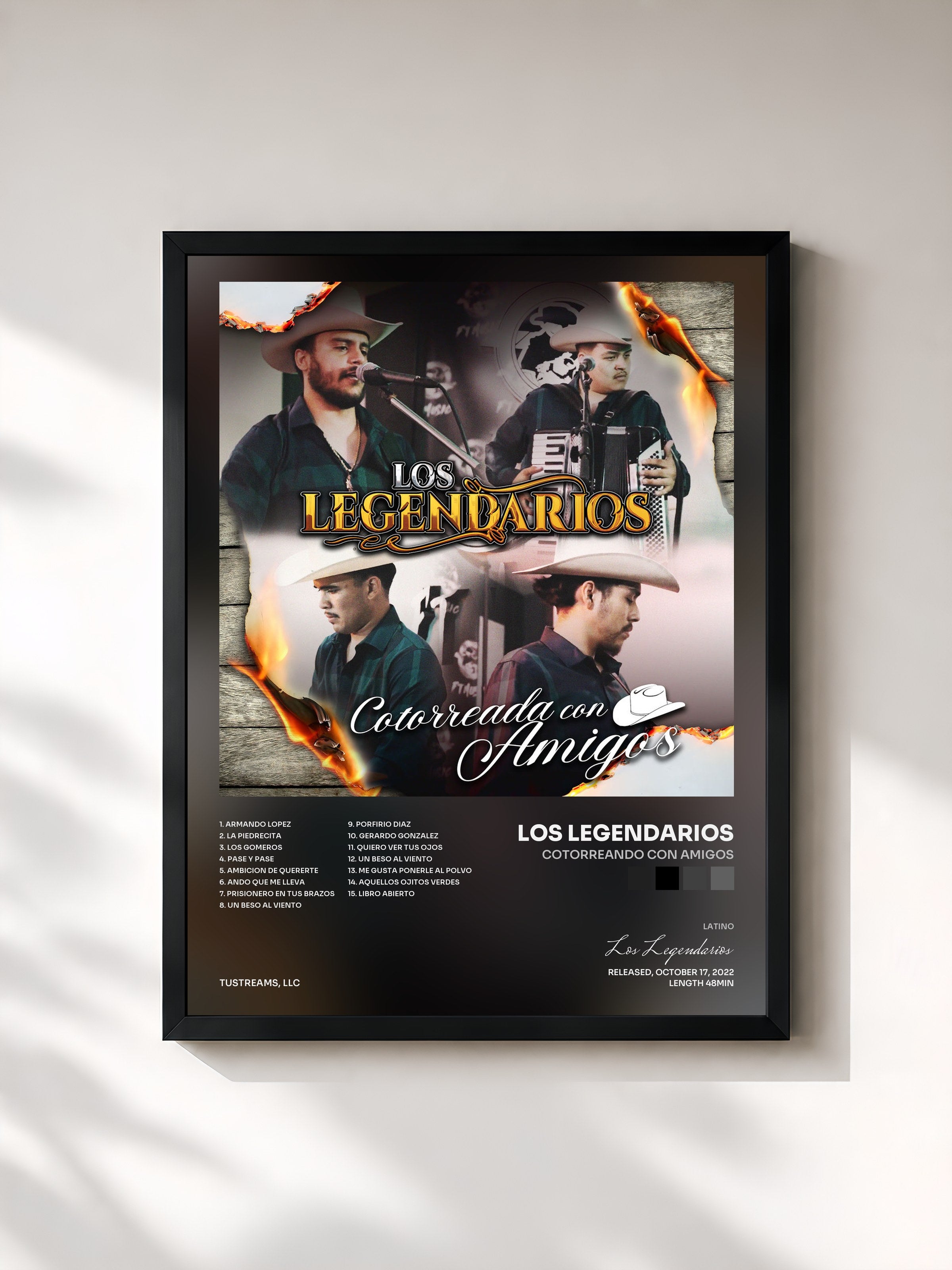 #noir Tableau de l'album Cotorreando Con Amigos de Los Legendarios, cadre noir, imprimé et encadré en France