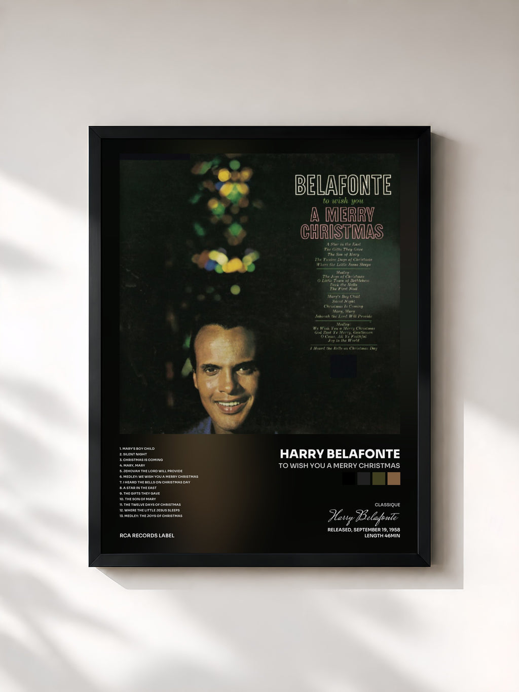 #noir To Wish You A Merry Christmas di Harry Belafonte in stampa incorniciata, cornice nera, stampata e incorniciata in Francia