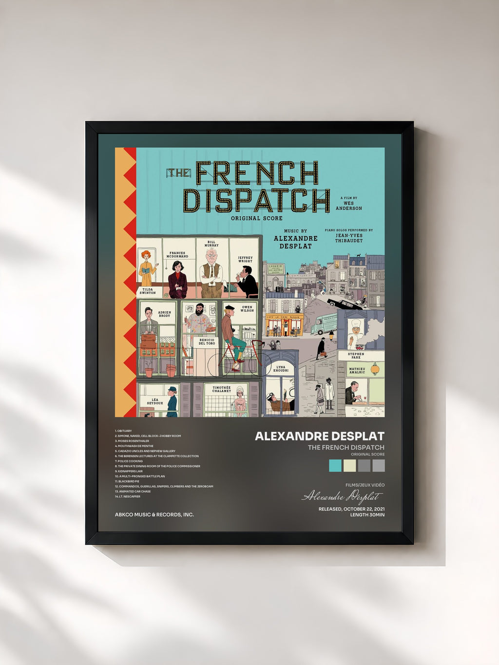 #noir Tableau de l'album The French Dispatch (Original Score) de Alexandre Desplat, cadre noir, imprimé et encadré en France