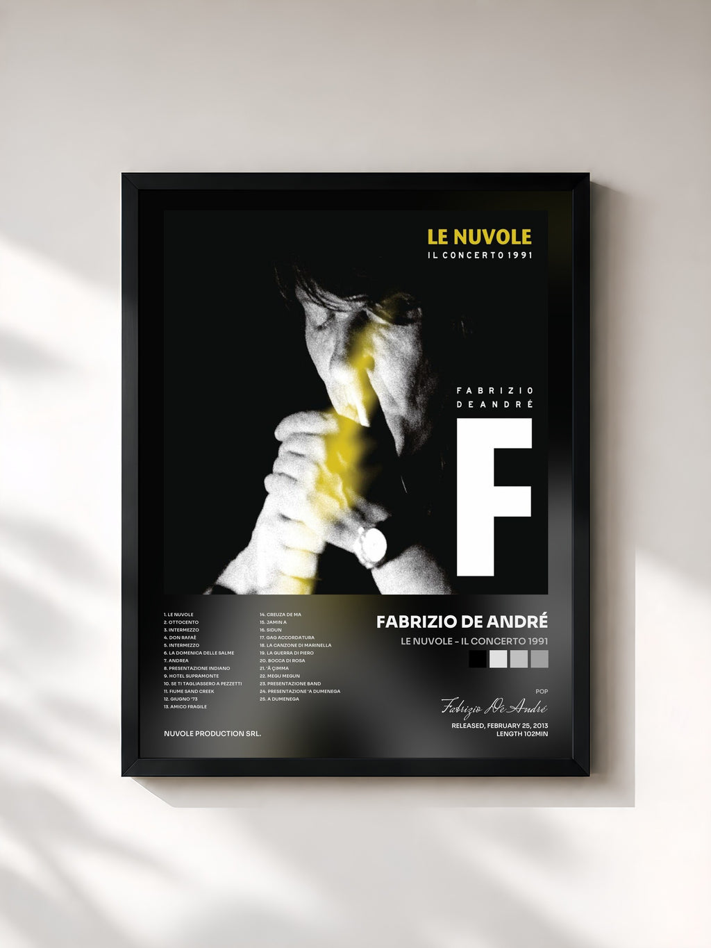 #noir Tableau de l'album Le Nuvole - Il concerto 1991 de Fabrizio De André, cadre noir, imprimé et encadré en France