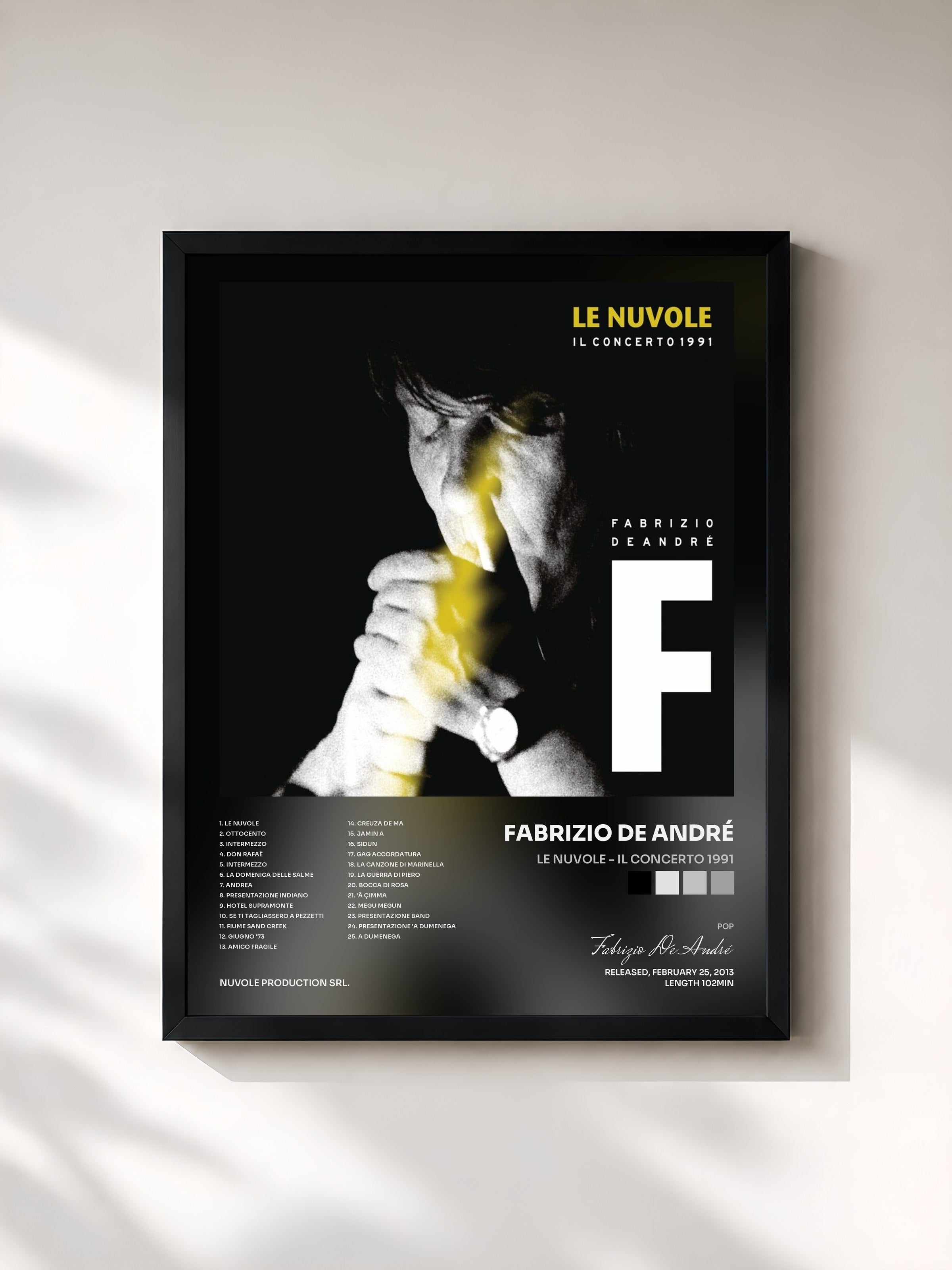 #noir Tableau de l'album Le Nuvole - Il concerto 1991 de Fabrizio De André, cadre noir, imprimé et encadré en France