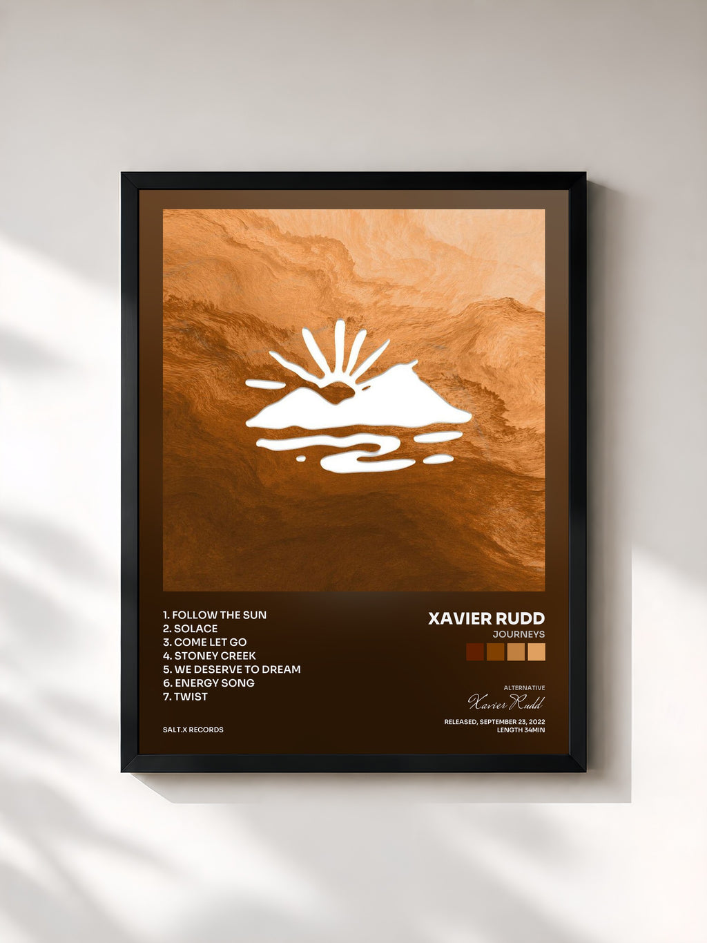 #noir Tableau de l'album Journeys de Xavier Rudd, cadre noir, imprimé et encadré en France