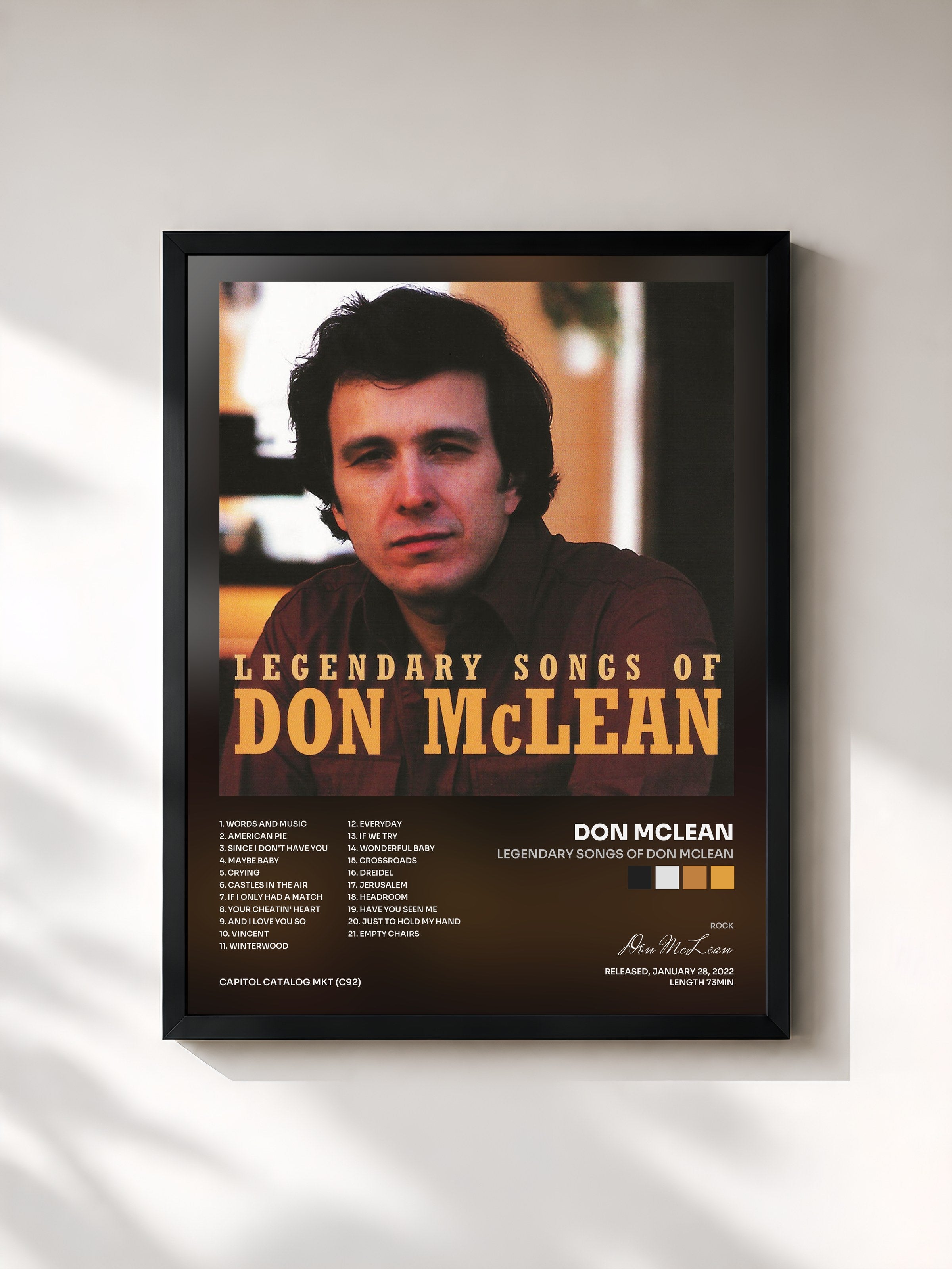 #noir Tableau de l'album Legendary Songs Of Don McLean de Don McLean, cadre noir, imprimé et encadré en France