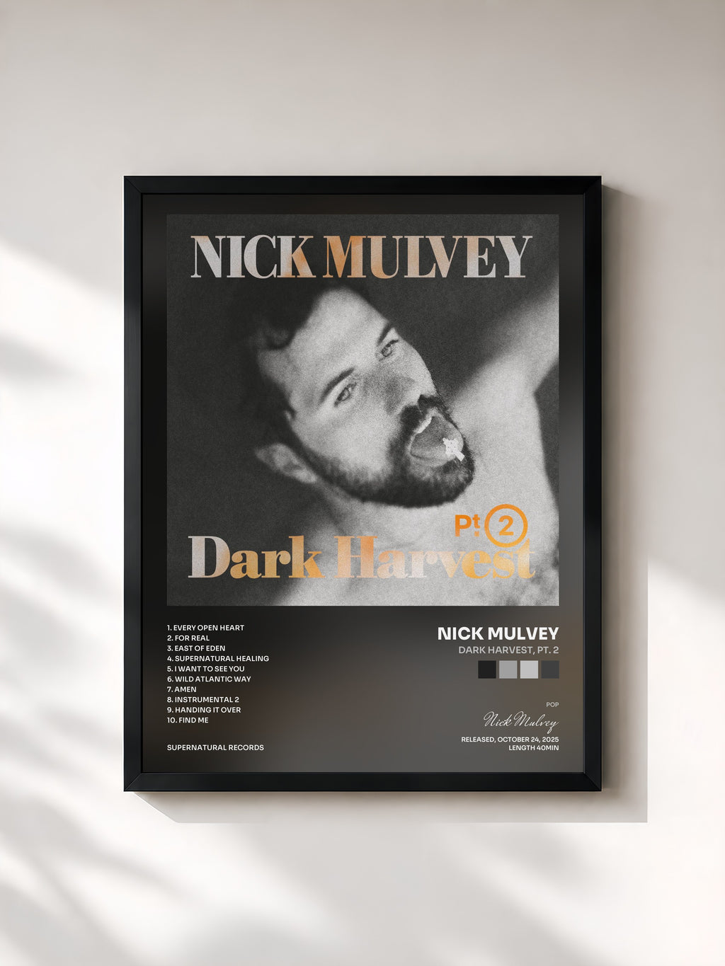 #noir Tableau de l'album Dark Harvest, Pt. 2 de Nick Mulvey, cadre noir, imprimé et encadré en France