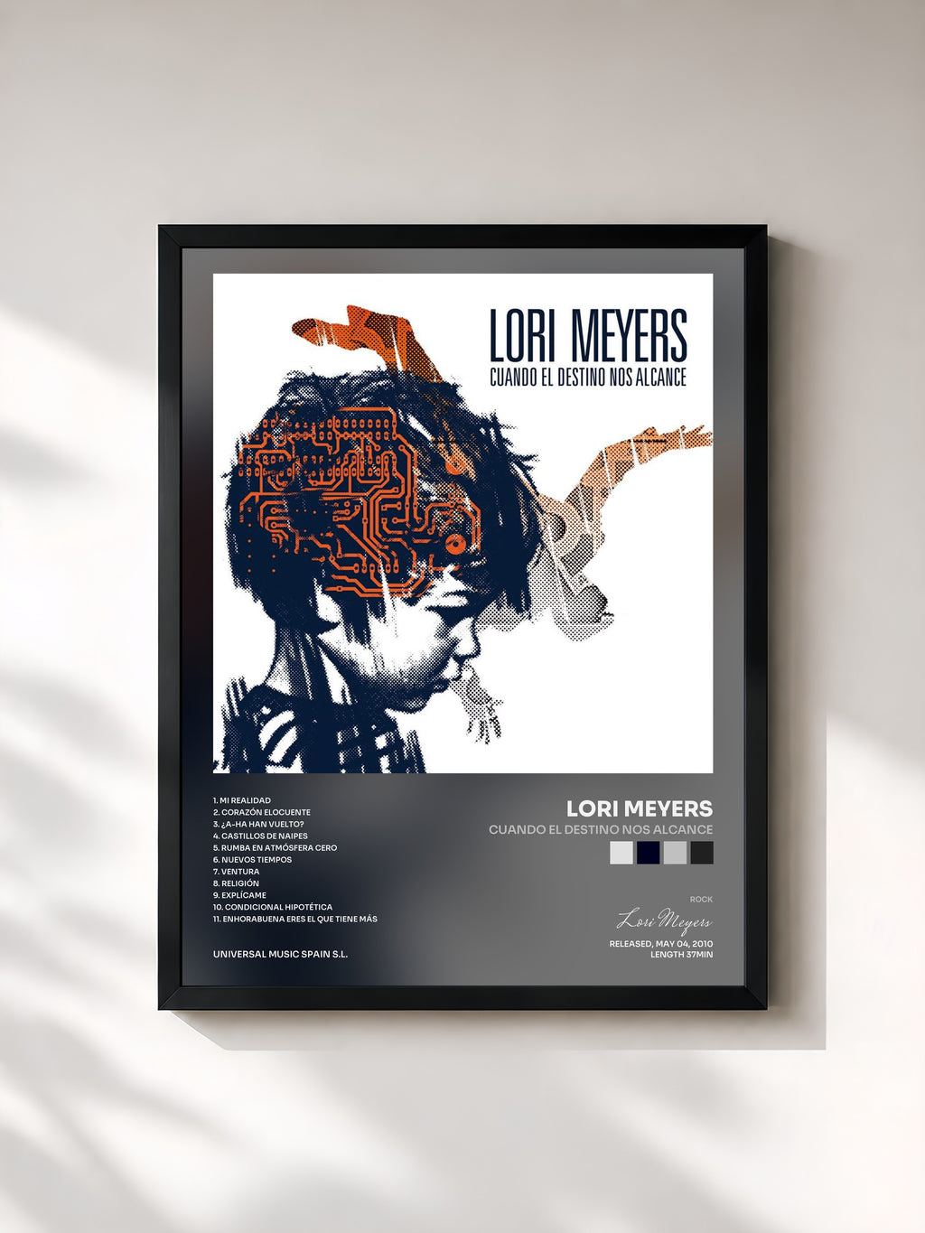 #noir Tableau de l'album Cuando El Destino Nos Alcance de Lori Meyers, cadre noir, imprimé et encadré en France