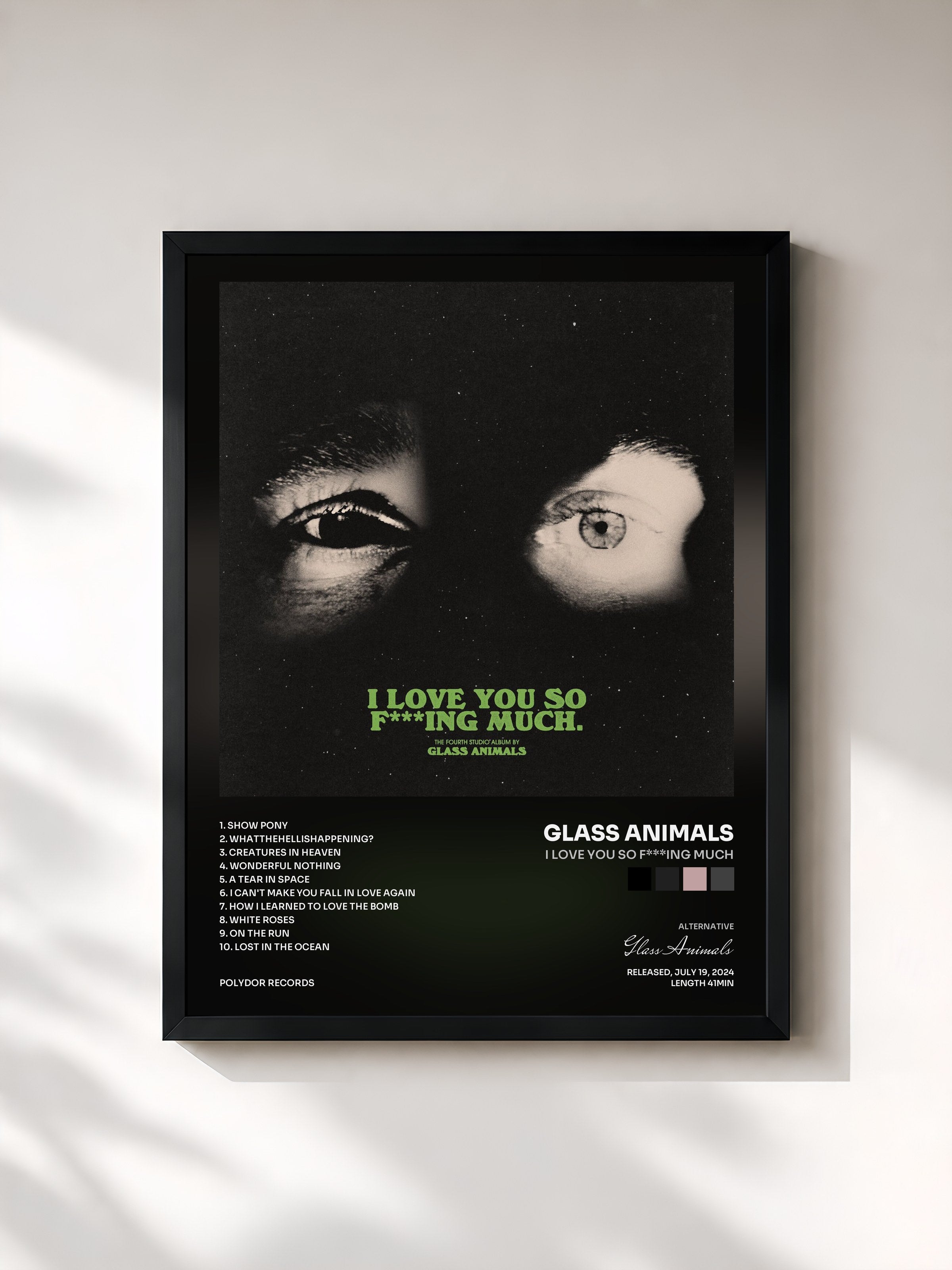 #noir Tableau de l'album I Love You So F***ing Much de Glass Animals, cadre noir, imprimé et encadré en France