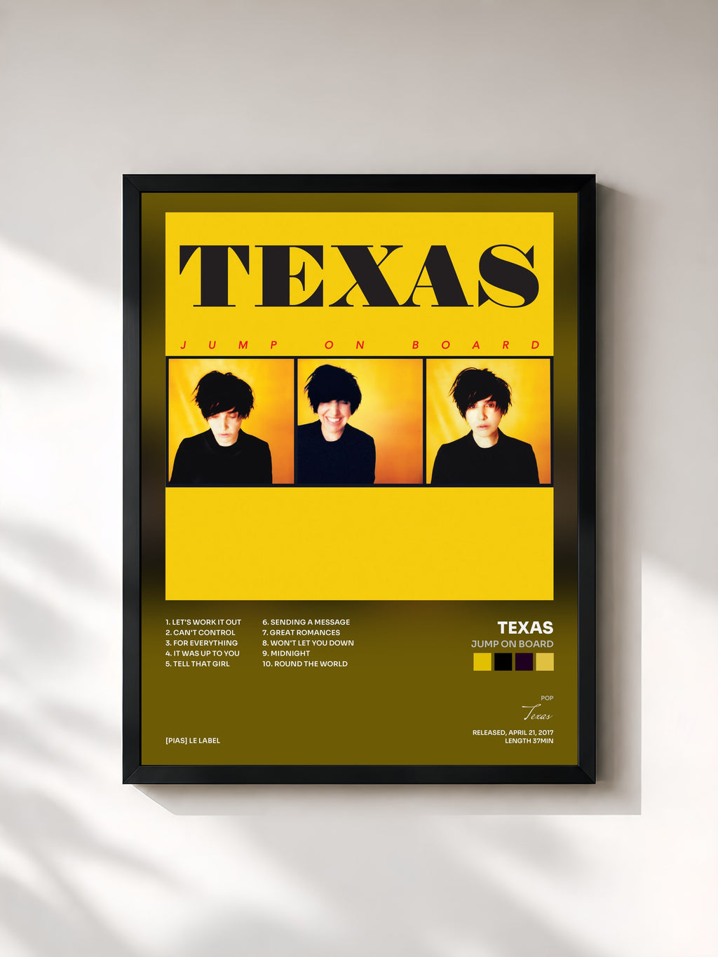 #noir Tableau de l'album Jump on Board de Texas, cadre noir, imprimé et encadré en France
