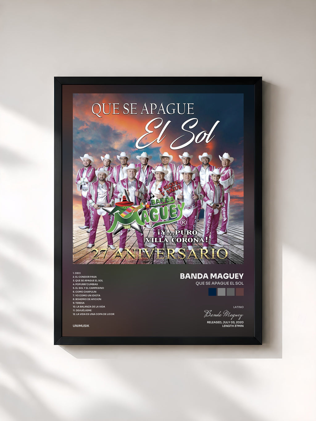 #noir Tableau de l'album Que Se Apague el Sol de Banda Maguey, cadre noir, imprimé et encadré en France