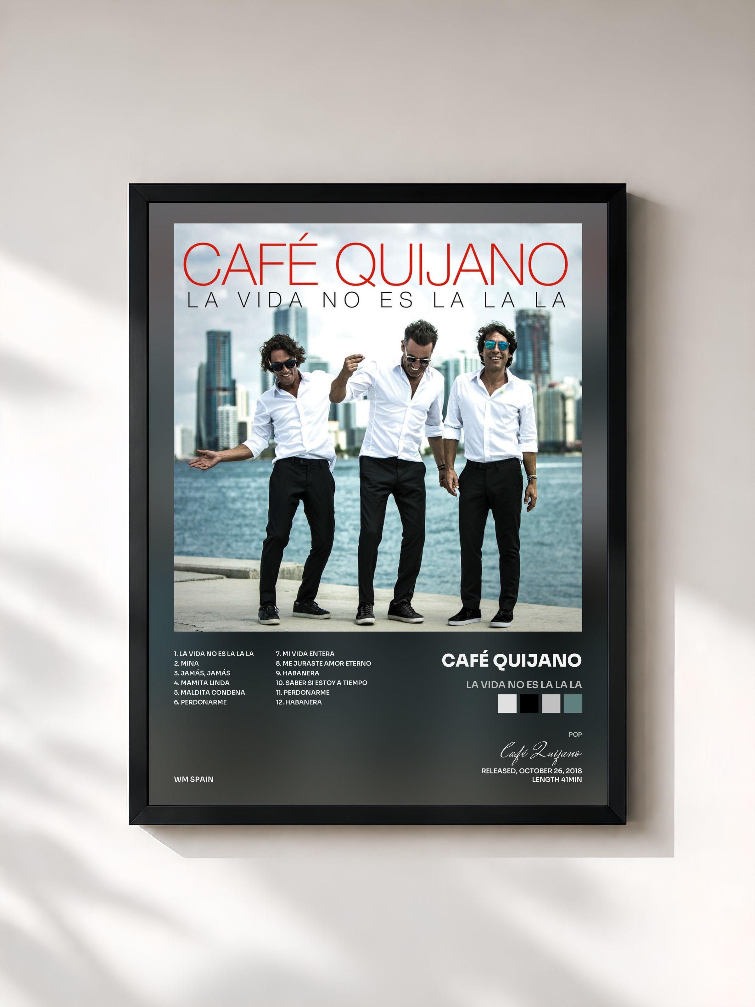 #noir Tableau de l'album La vida no es La la la de Café Quijano, cadre noir, imprimé et encadré en France
