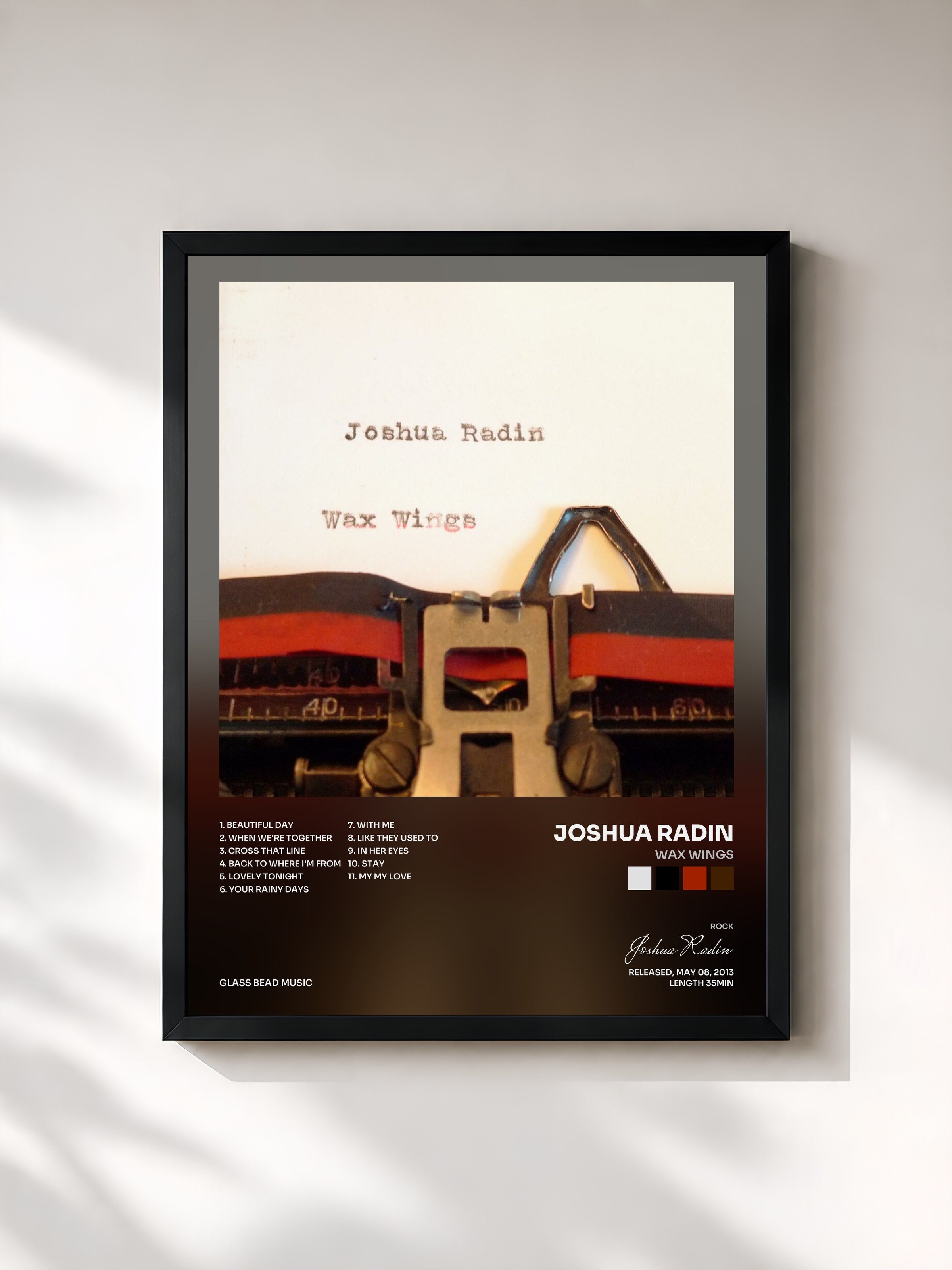 #noir Tableau de l'album Wax Wings de Joshua Radin, cadre noir, imprimé et encadré en France