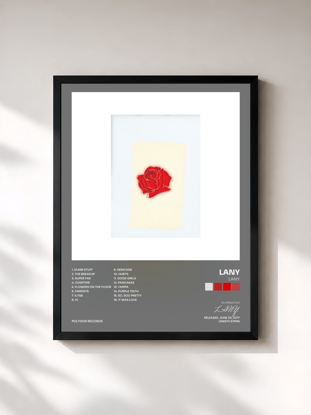 #noir Tableau de l'album LANY de LANY, cadre noir, imprimé et encadré en France