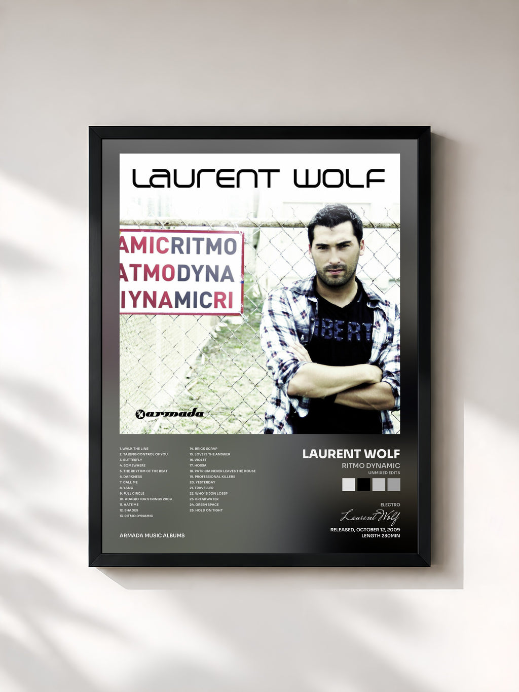 #noir Tableau de l'album Ritmo Dynamic (Unmixed Edits) de Laurent Wolf, cadre noir, imprimé et encadré en France