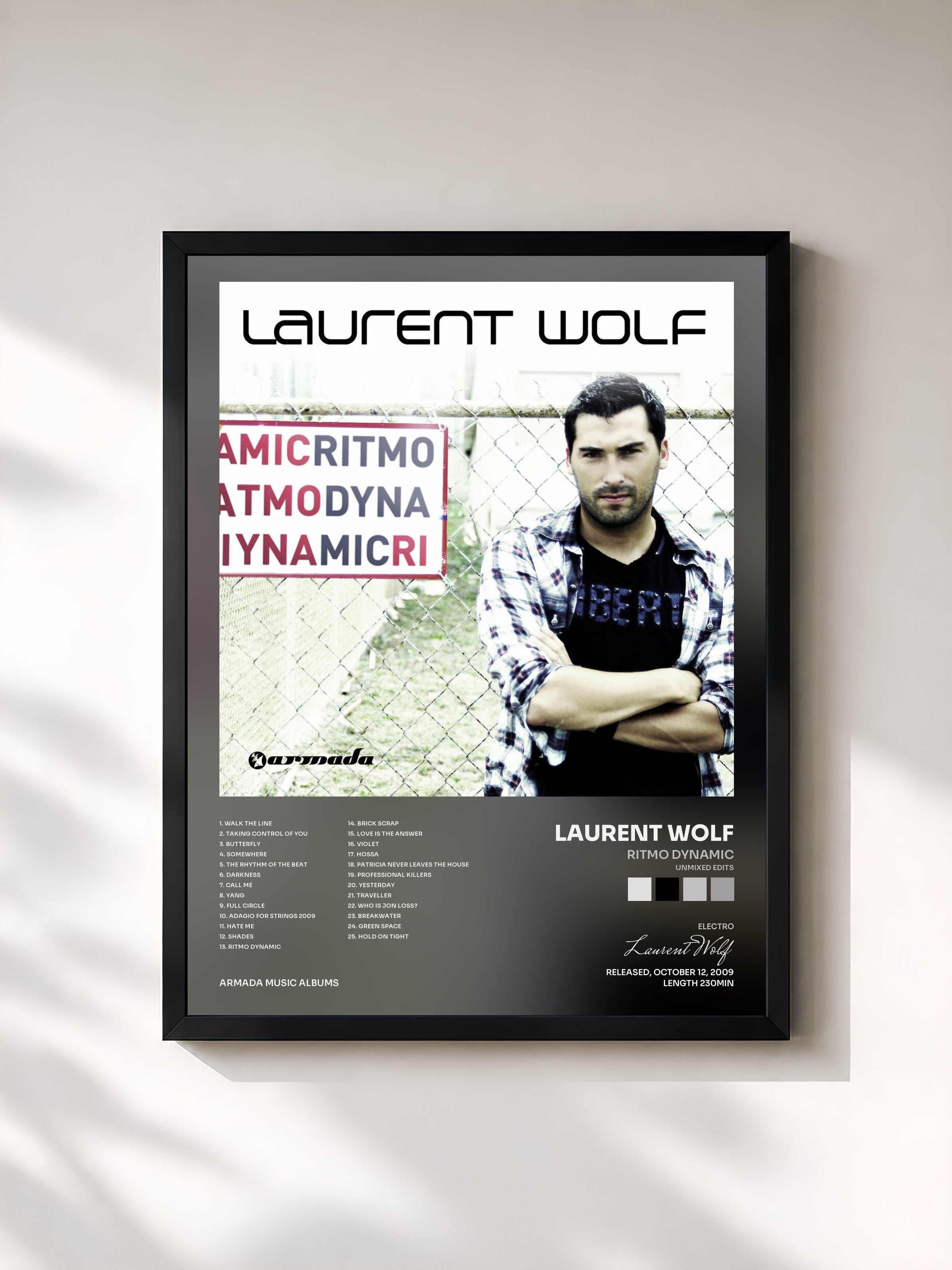 #noir Tableau de l'album Ritmo Dynamic (Unmixed Edits) de Laurent Wolf, cadre noir, imprimé et encadré en France