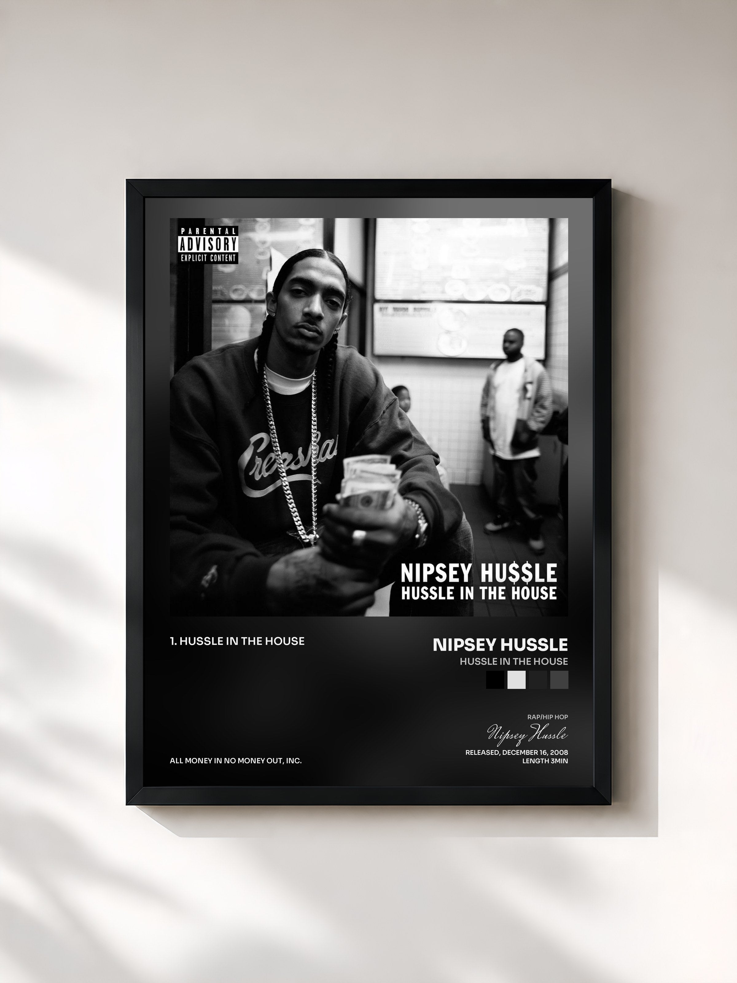 #noir Tableau de l'album Hussle in the House de Nipsey Hussle, cadre noir, imprimé et encadré en France