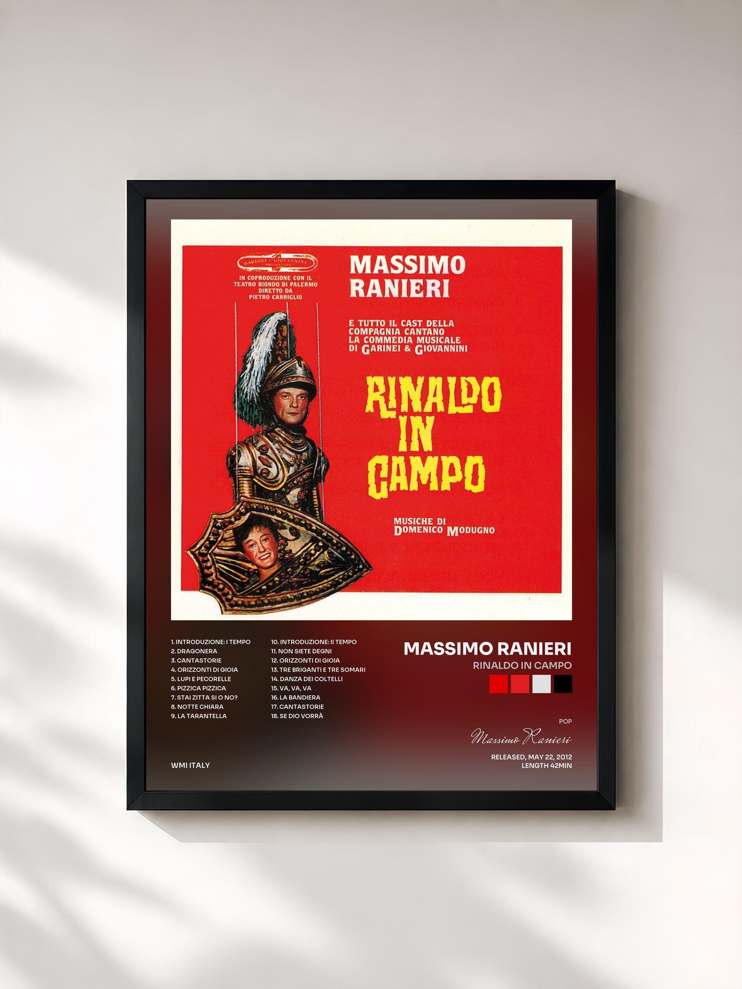 #noir Tableau de l'album Rinaldo in campo de Massimo Ranieri, cadre noir, imprimé et encadré en France