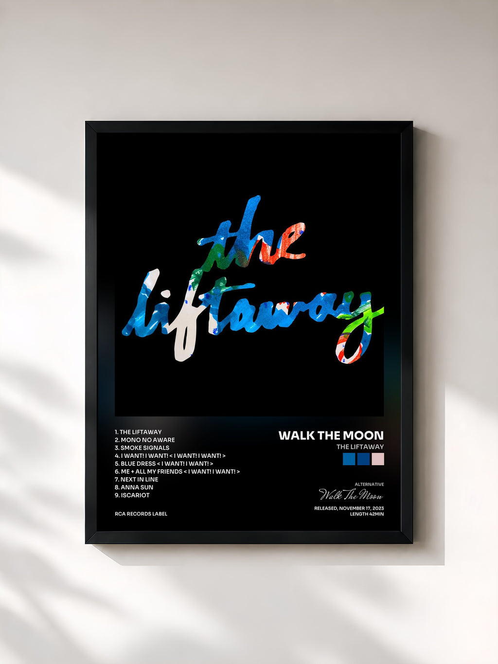 #noir Tableau de l'album The Liftaway de Walk The Moon, cadre noir, imprimé et encadré en France