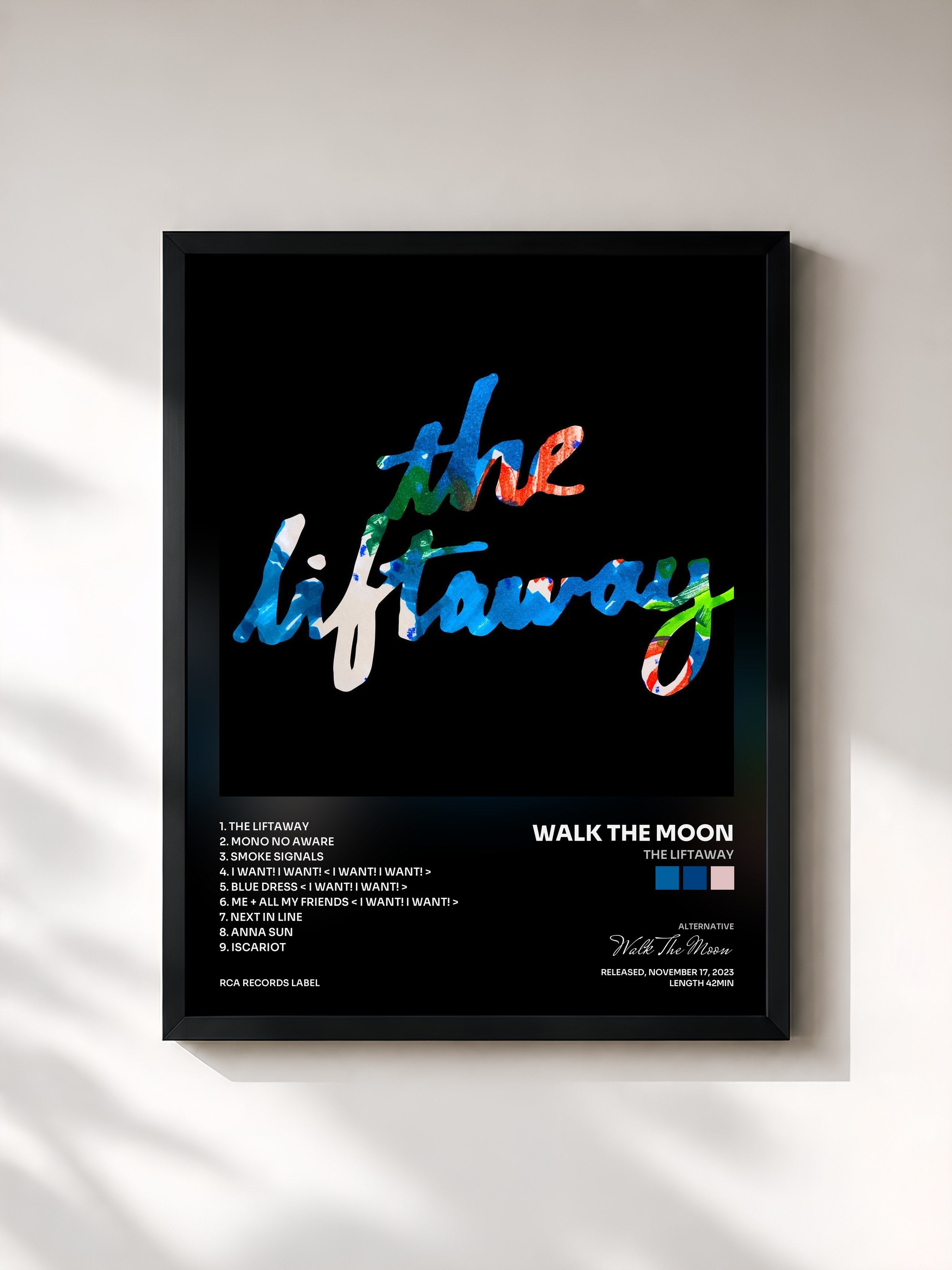 #noir Tableau de l'album The Liftaway de Walk The Moon, cadre noir, imprimé et encadré en France