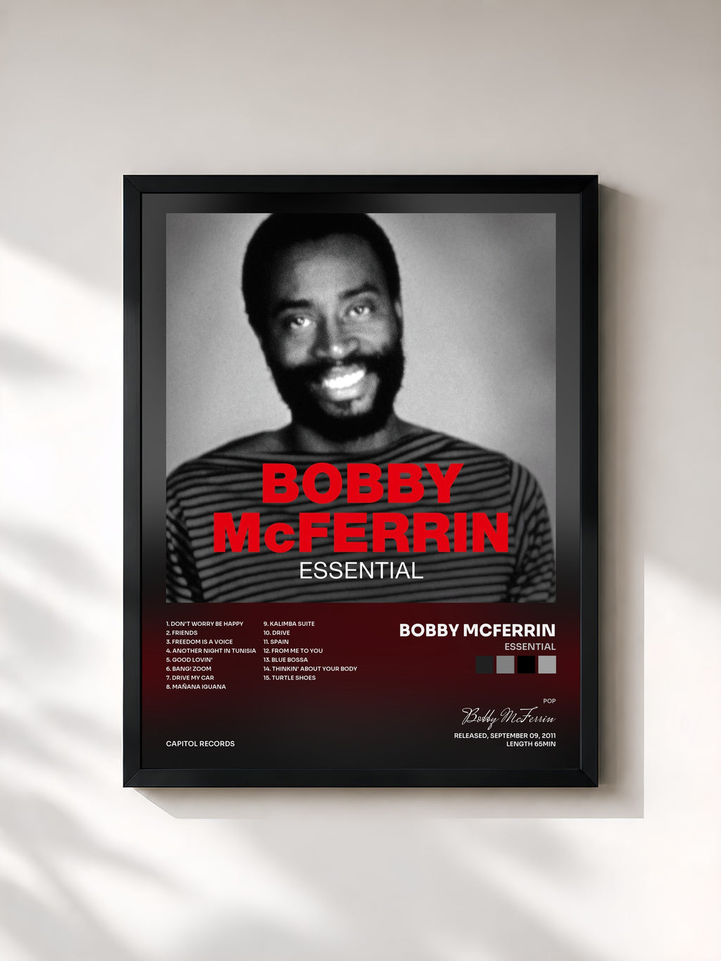 #noir Tableau de l'album Essential de Bobby McFerrin, cadre noir, imprimé et encadré en France
