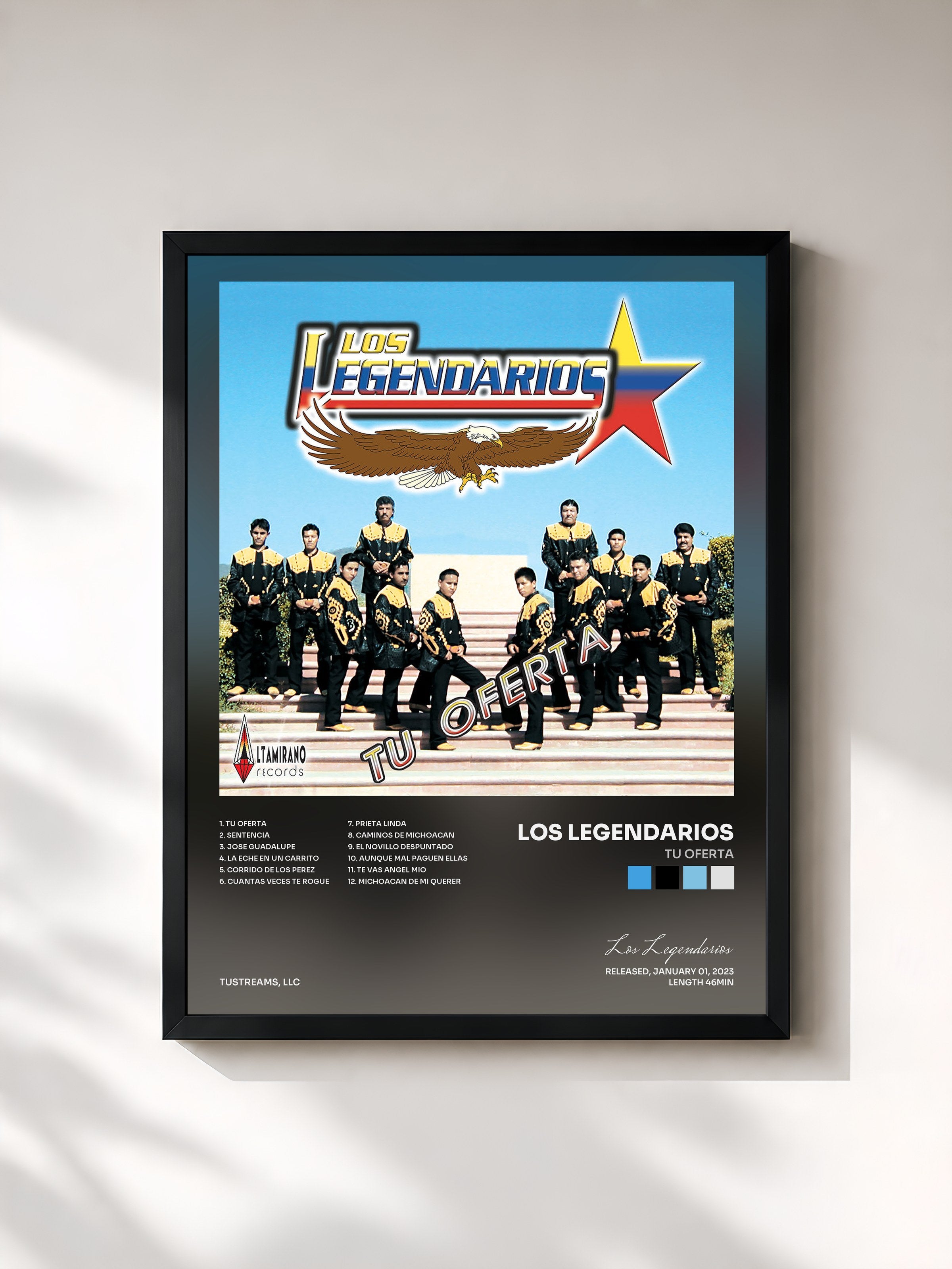 #noir Tableau de l'album Tu Oferta de Los Legendarios, cadre noir, imprimé et encadré en France