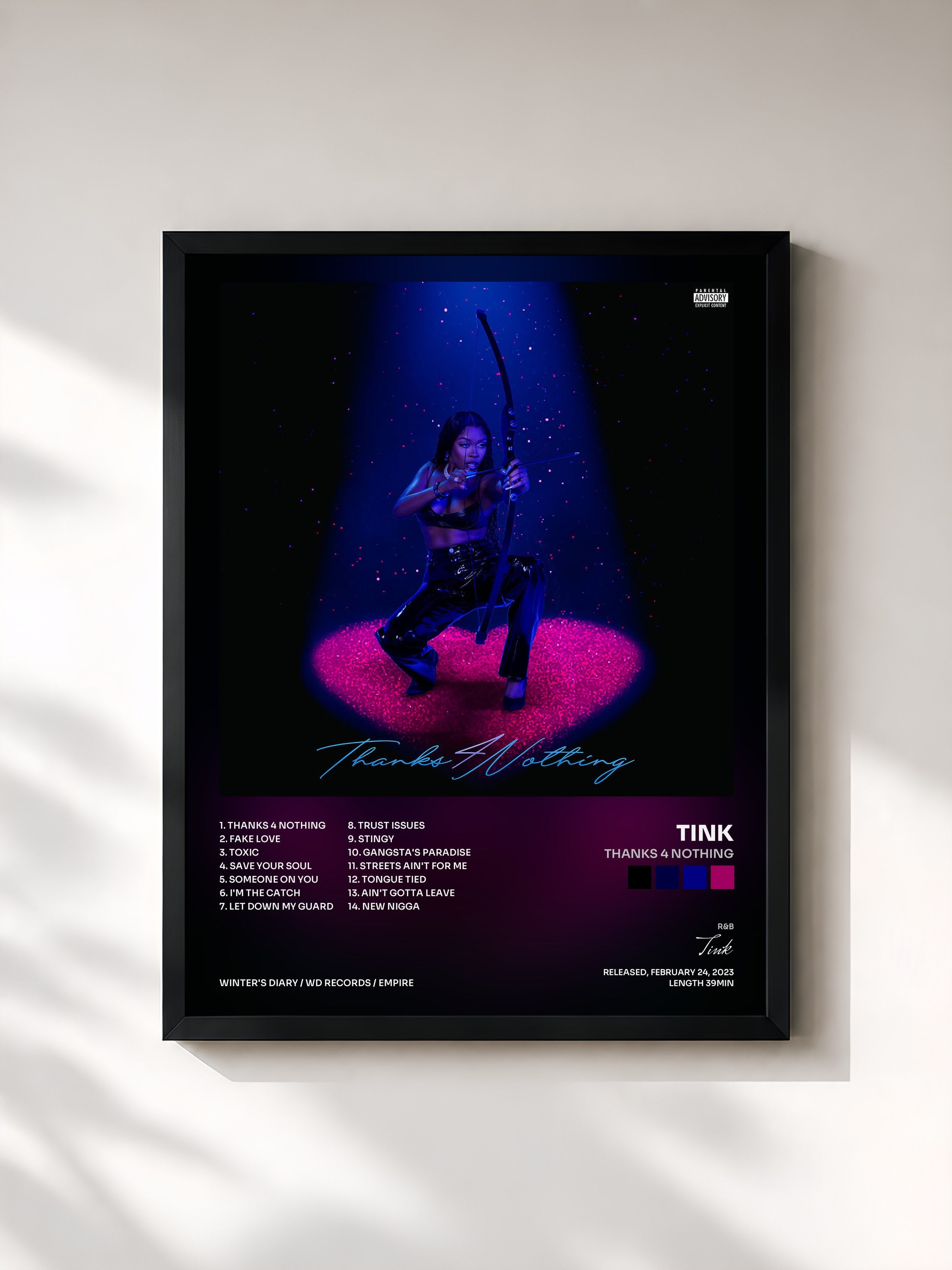 #noir Tableau de l'album Thanks 4 Nothing de Tink, cadre noir, imprimé et encadré en France