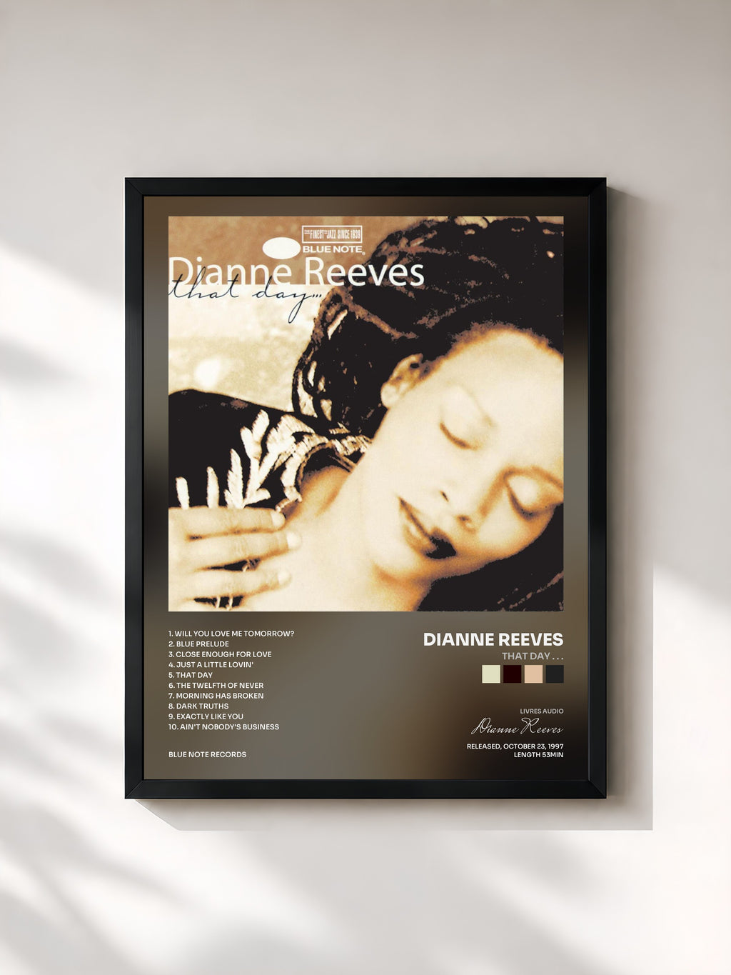 #noir Tableau de l'album That Day . . . de Dianne Reeves, cadre noir, imprimé et encadré en France