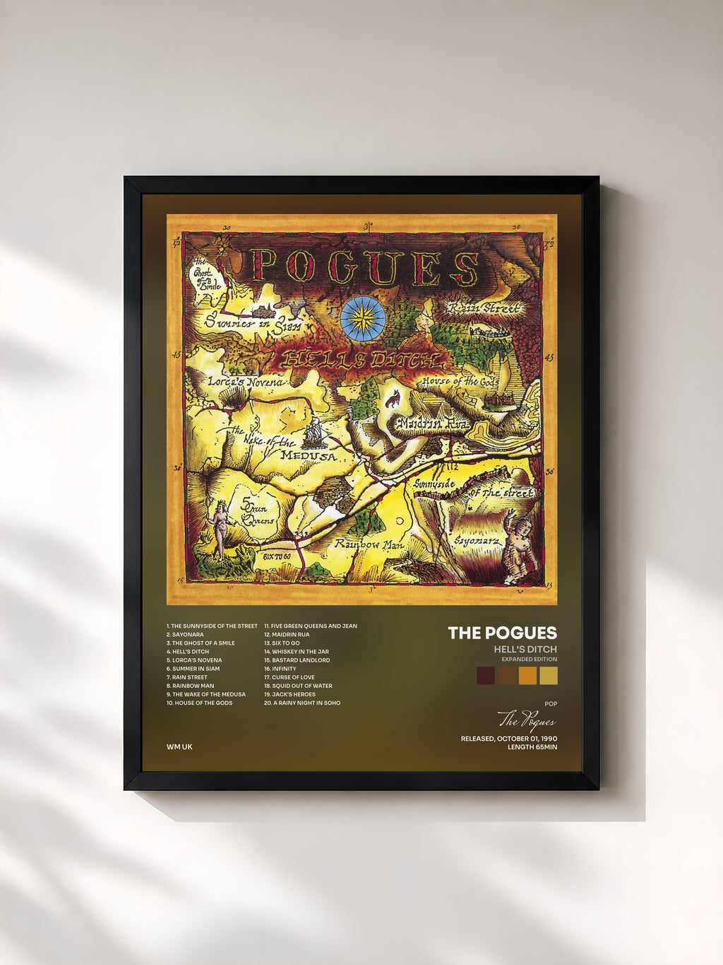 #noir Tableau de l'album Hell's Ditch (Expanded Edition) de The Pogues, cadre noir, imprimé et encadré en France