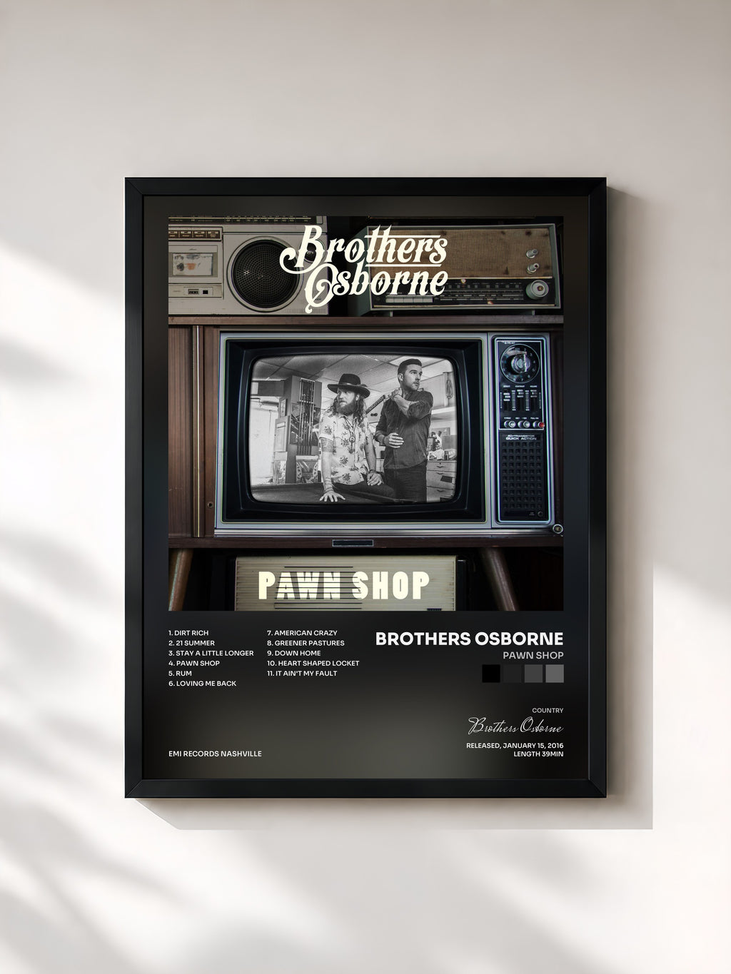 #noir Tableau de l'album Pawn Shop de Brothers Osborne, cadre noir, imprimé et encadré en France