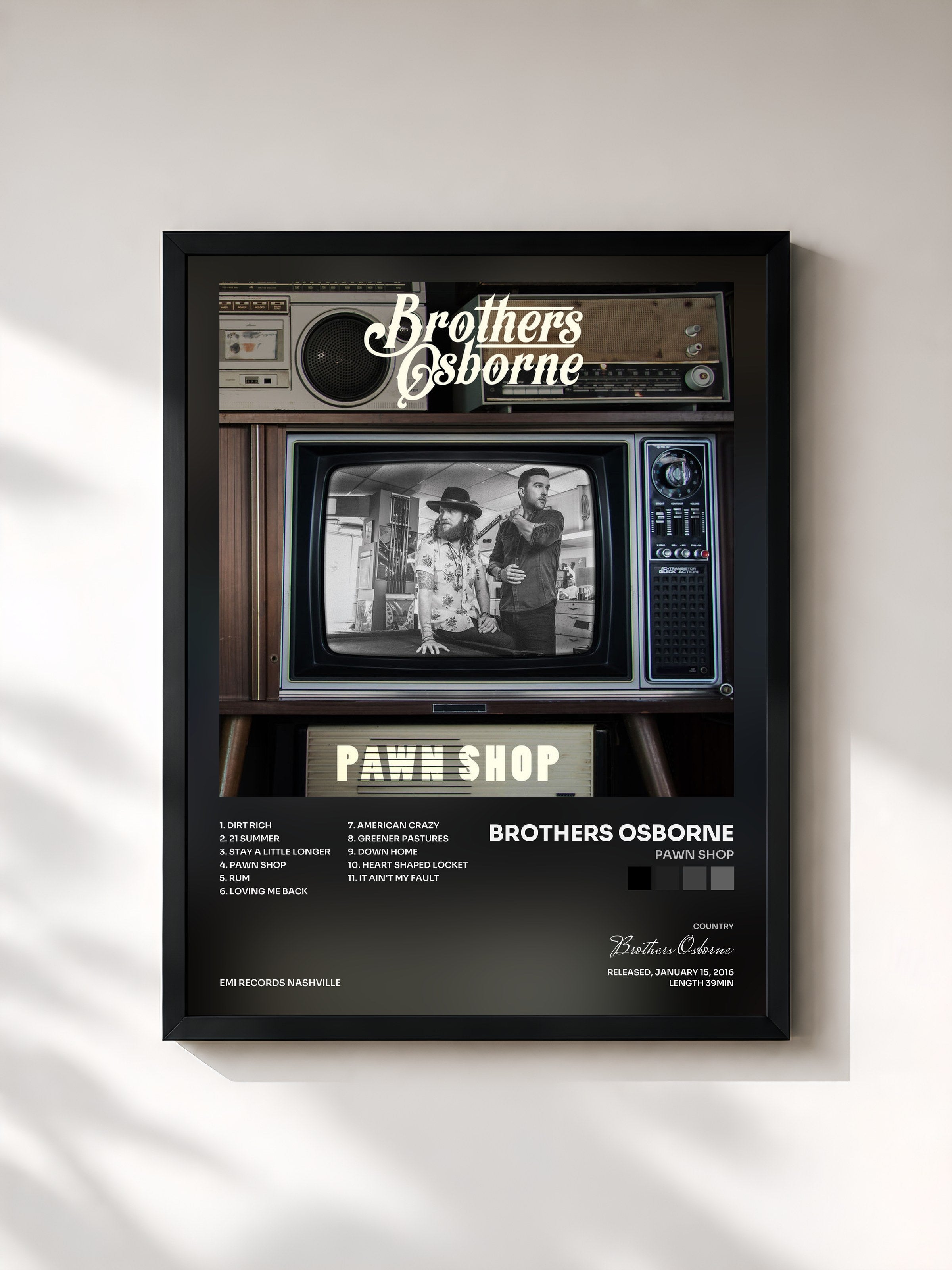 #noir Tableau de l'album Pawn Shop de Brothers Osborne, cadre noir, imprimé et encadré en France