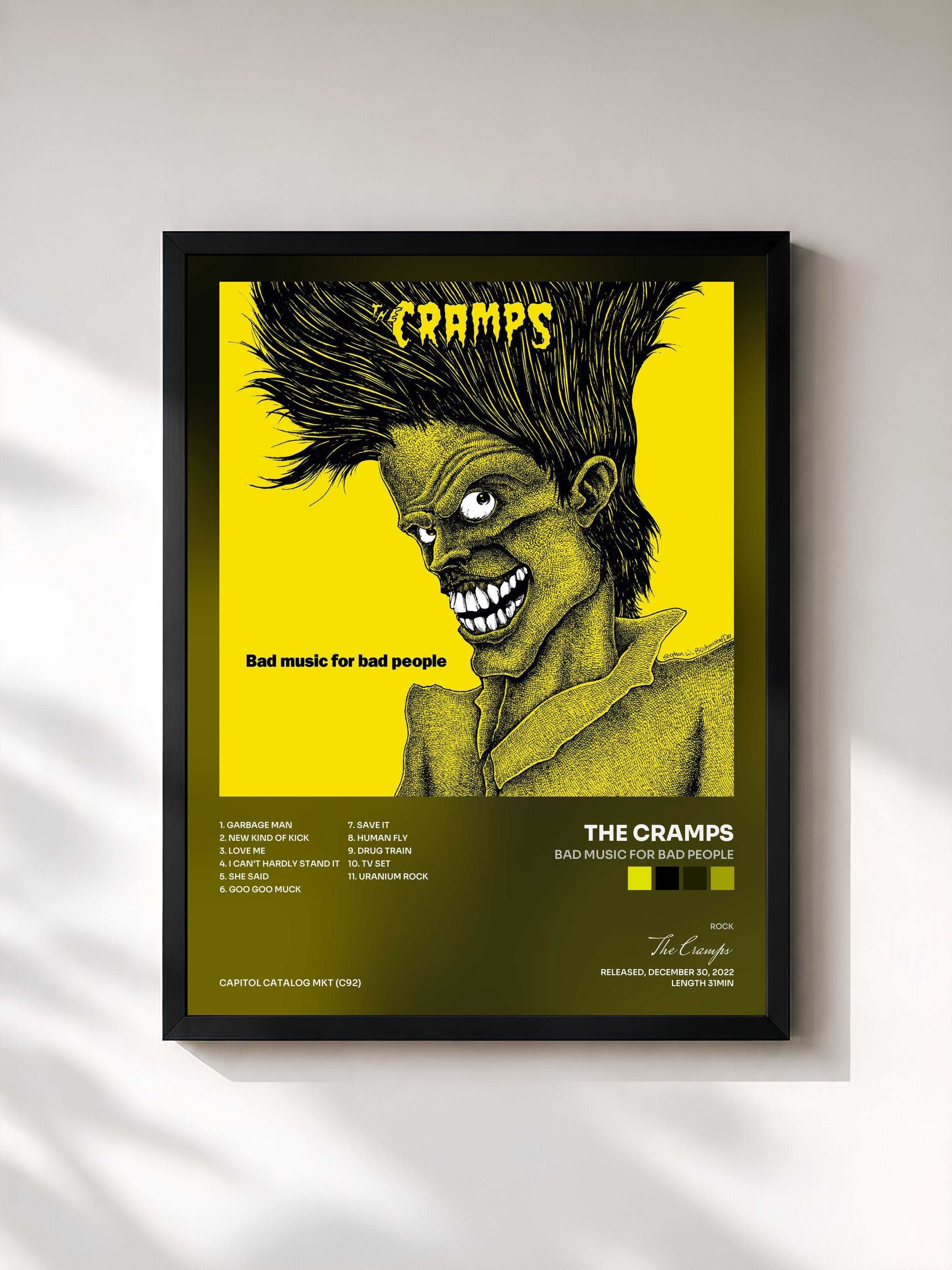 #noir Tableau de l'album Bad Music For Bad People de The Cramps, cadre noir, imprimé et encadré en France