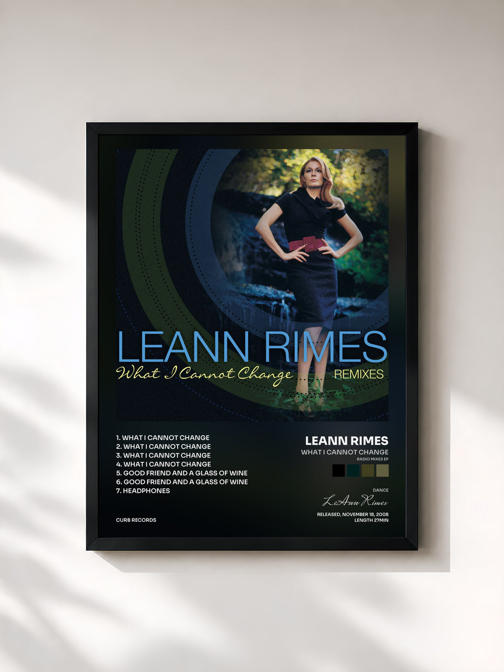 #noir Tableau de l'album What I Cannot Change (Radio Mixes EP) de LeAnn Rimes, cadre noir, imprimé et encadré en France