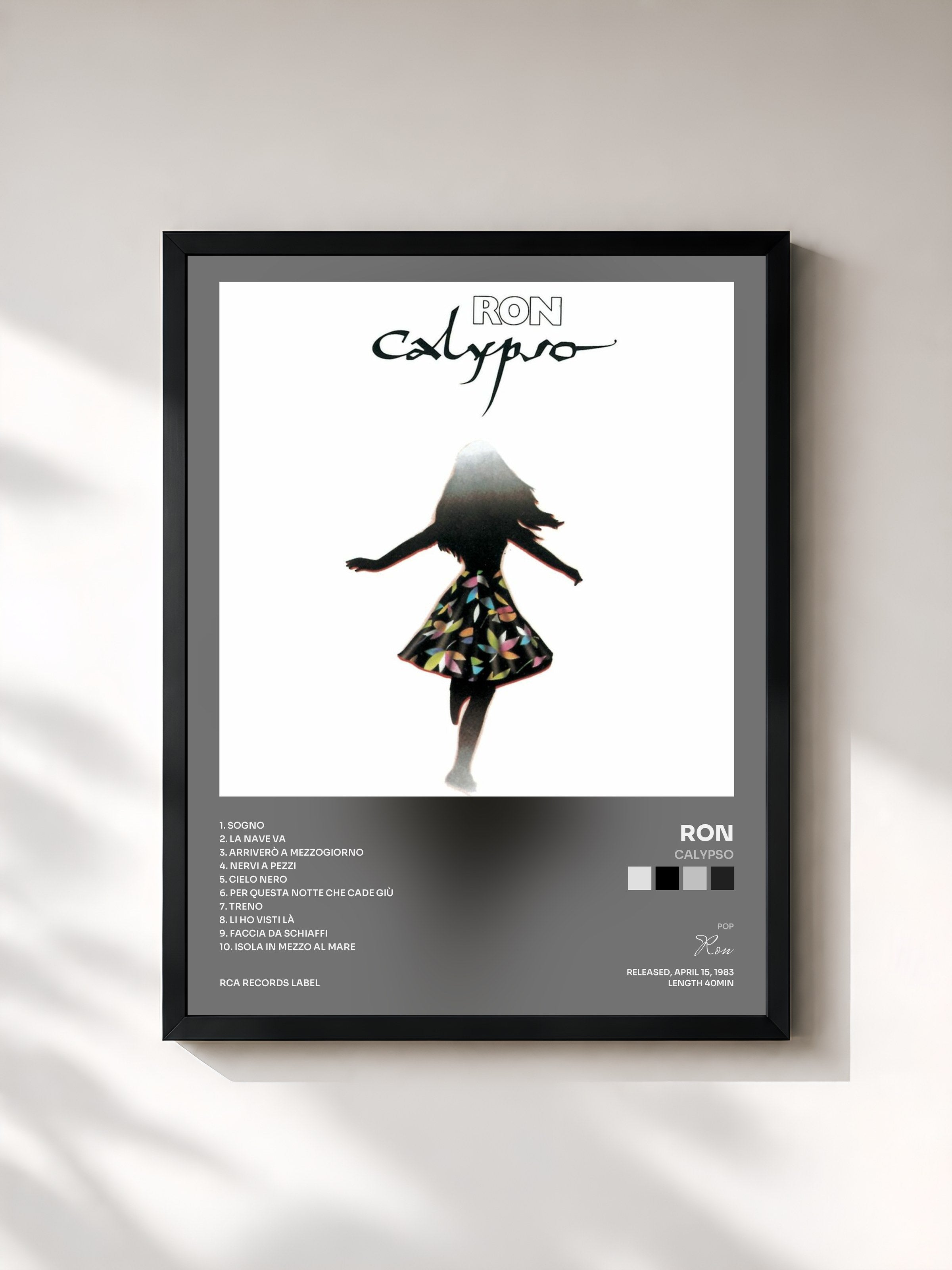 #noir Tableau de l'album Calypso de Ron, cadre noir, imprimé et encadré en France