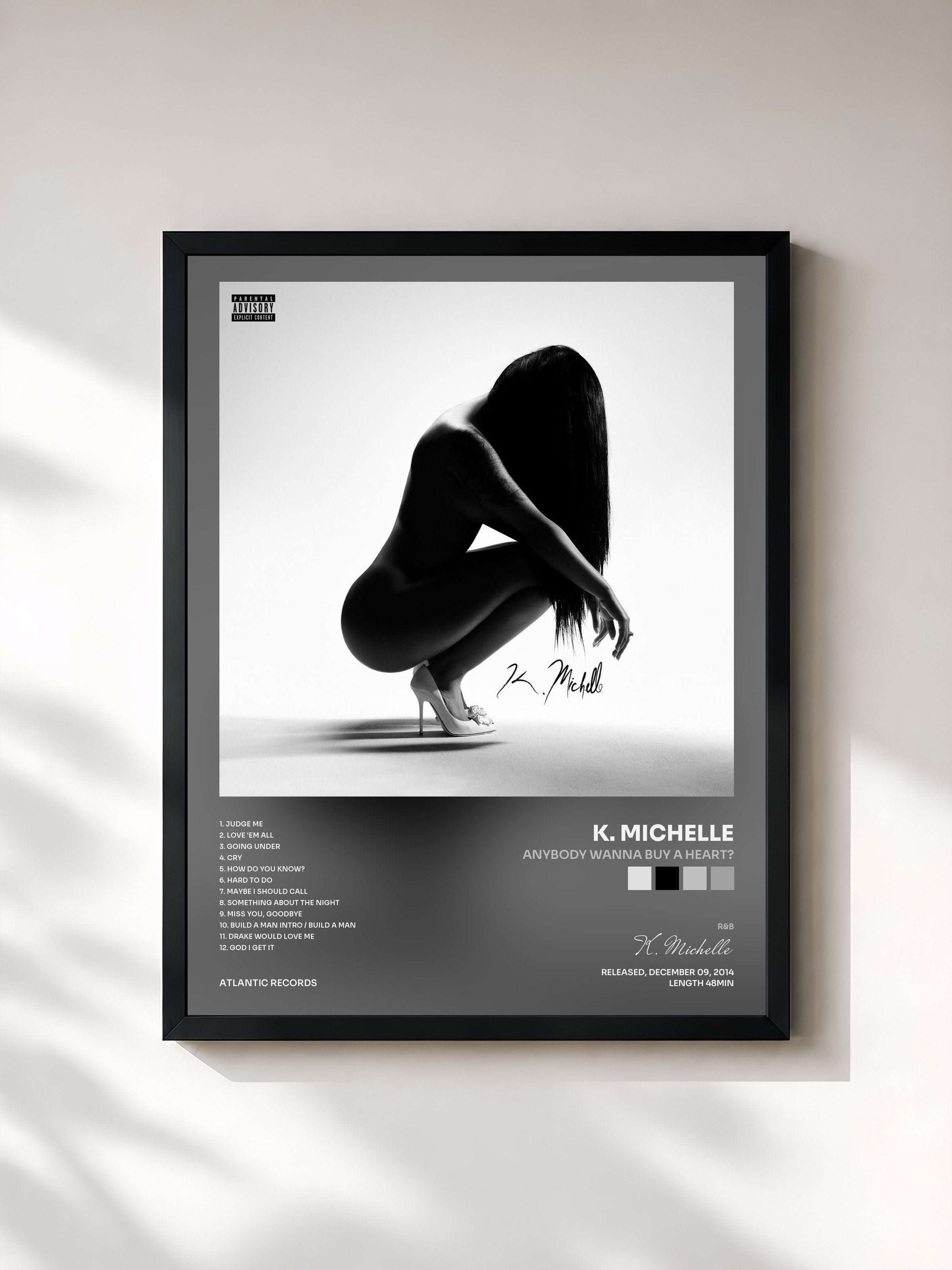 #noir Tableau de l'album Anybody Wanna Buy a Heart? de K. Michelle, cadre noir, imprimé et encadré en France
