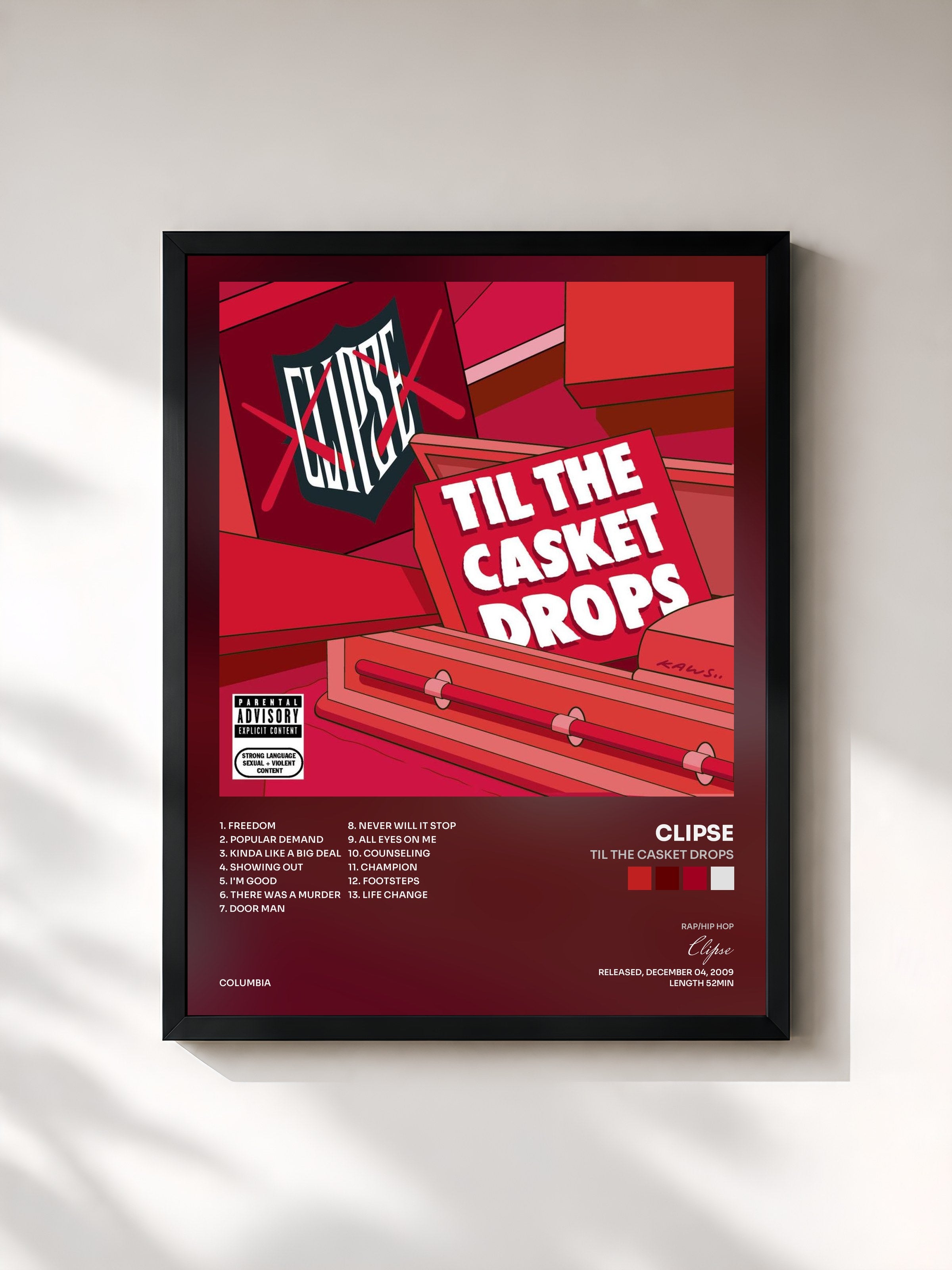 #noir Tableau de l'album Til The Casket Drops de Clipse, cadre noir, imprimé et encadré en France