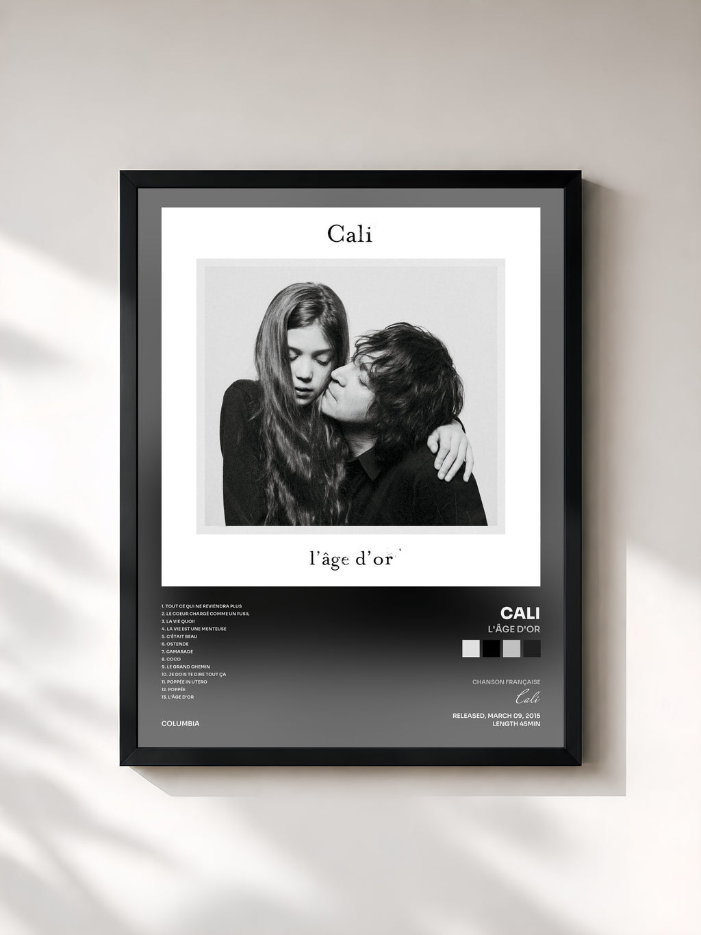 #noir Tableau de l'album L'âge d'or de Cali, cadre noir, imprimé et encadré en France