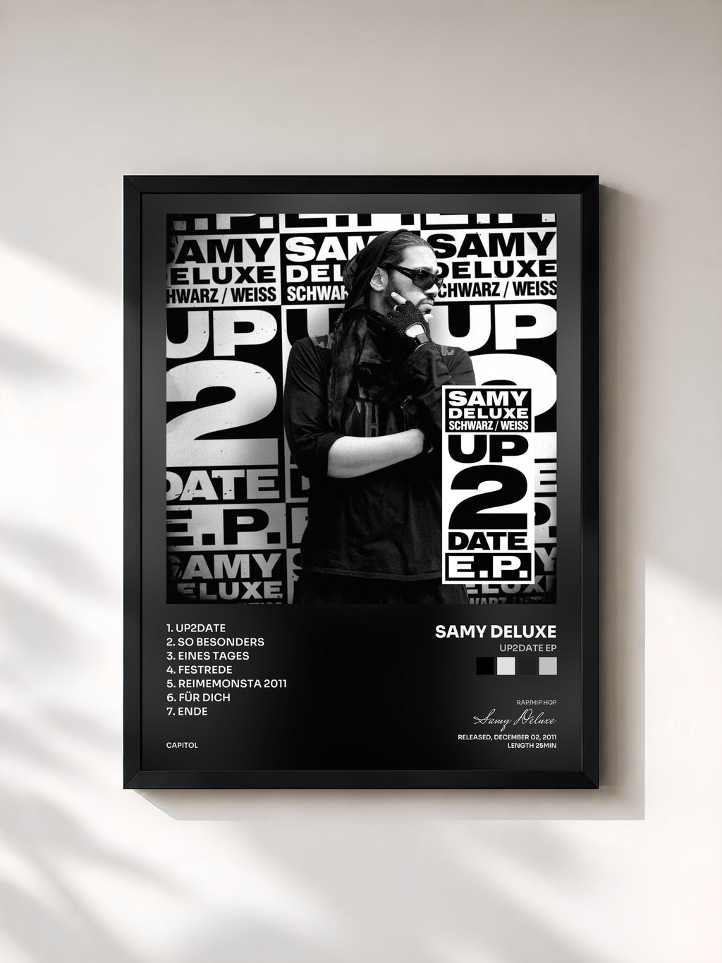 #noir Tableau de l'album Up2Date EP de Samy Deluxe, cadre noir, imprimé et encadré en France