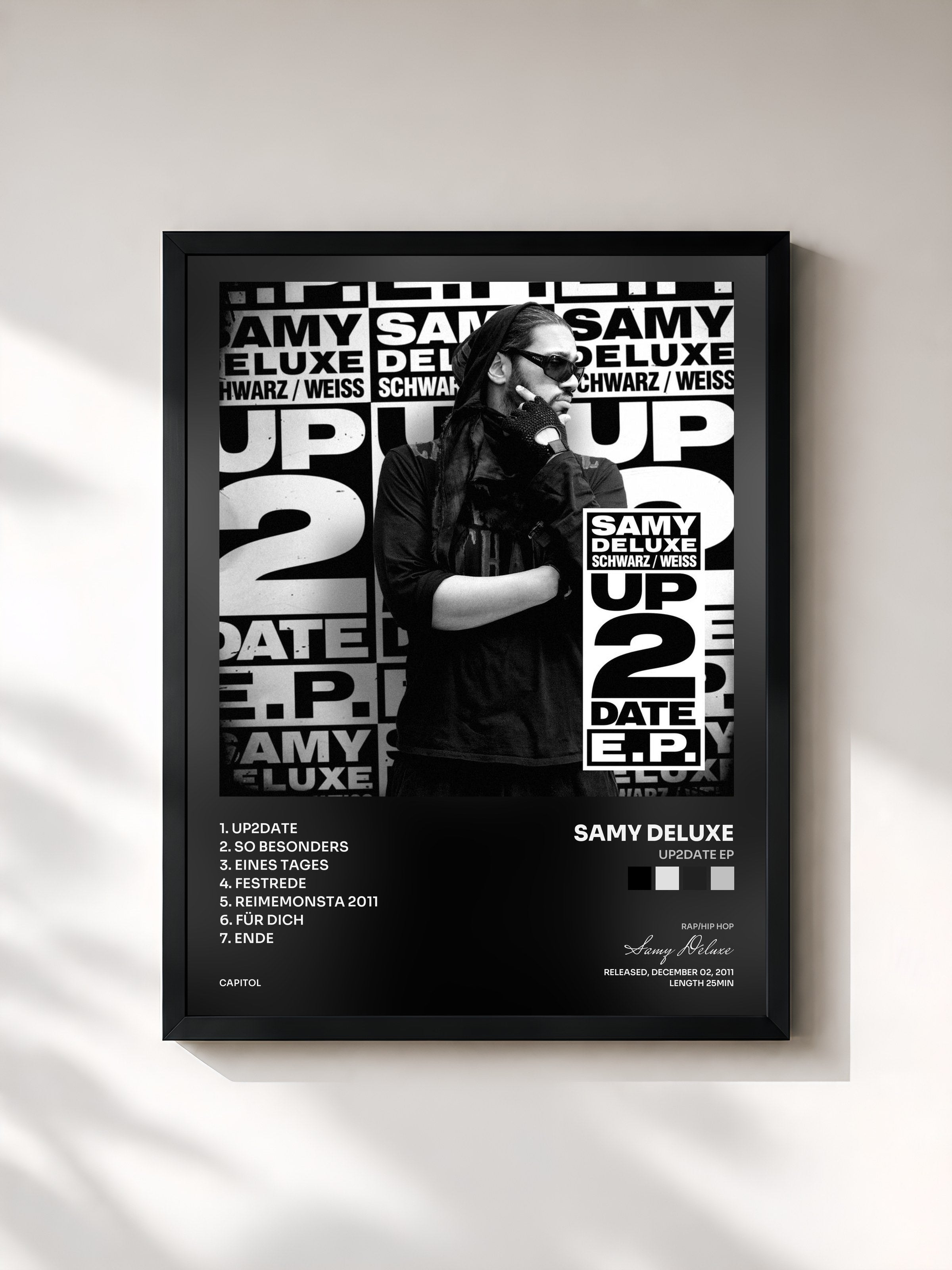 #noir Tableau de l'album Up2Date EP de Samy Deluxe, cadre noir, imprimé et encadré en France