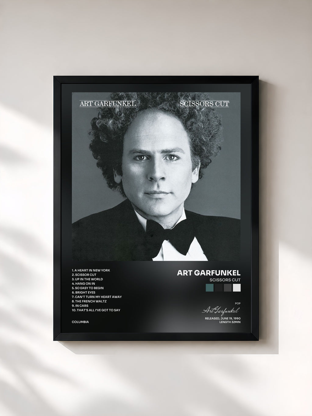 #noir Tableau de l'album Scissors Cut de Art Garfunkel, cadre noir, imprimé et encadré en France