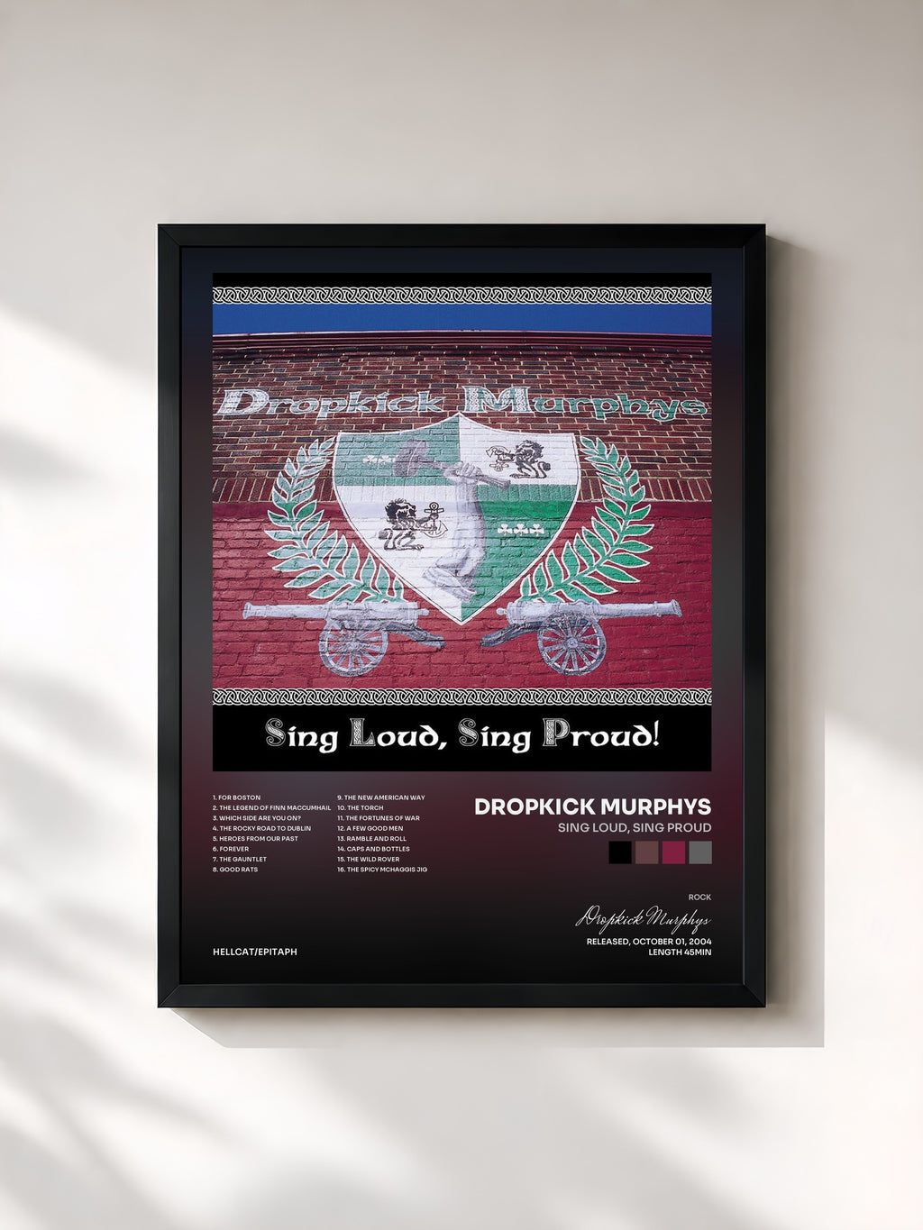 #noir Tableau de l'album Sing Loud, Sing Proud de Dropkick Murphys, cadre noir, imprimé et encadré en France