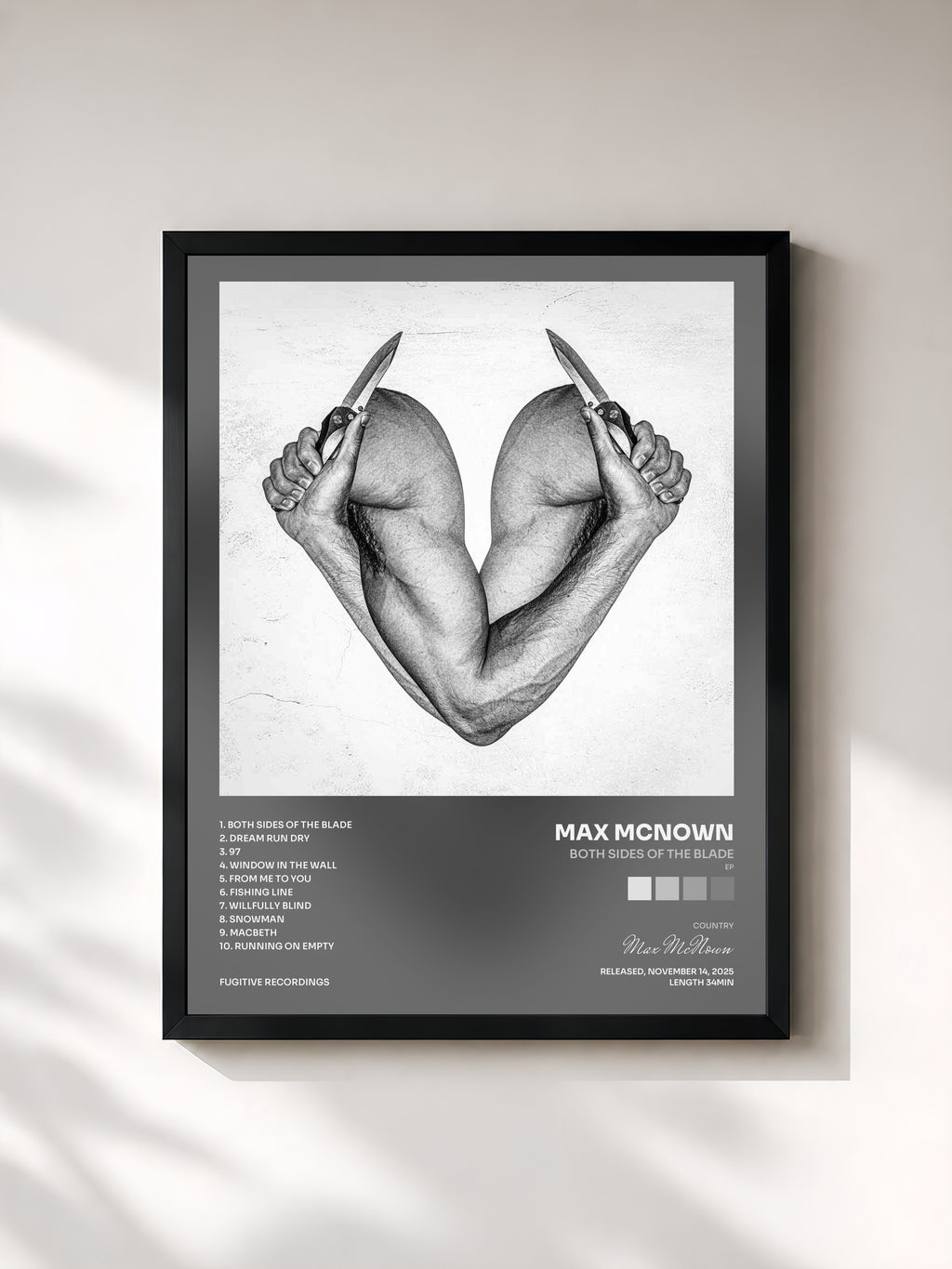 #noir Tableau de l'album Both Sides of the Blade (EP) de Max McNown, cadre noir, imprimé et encadré en France