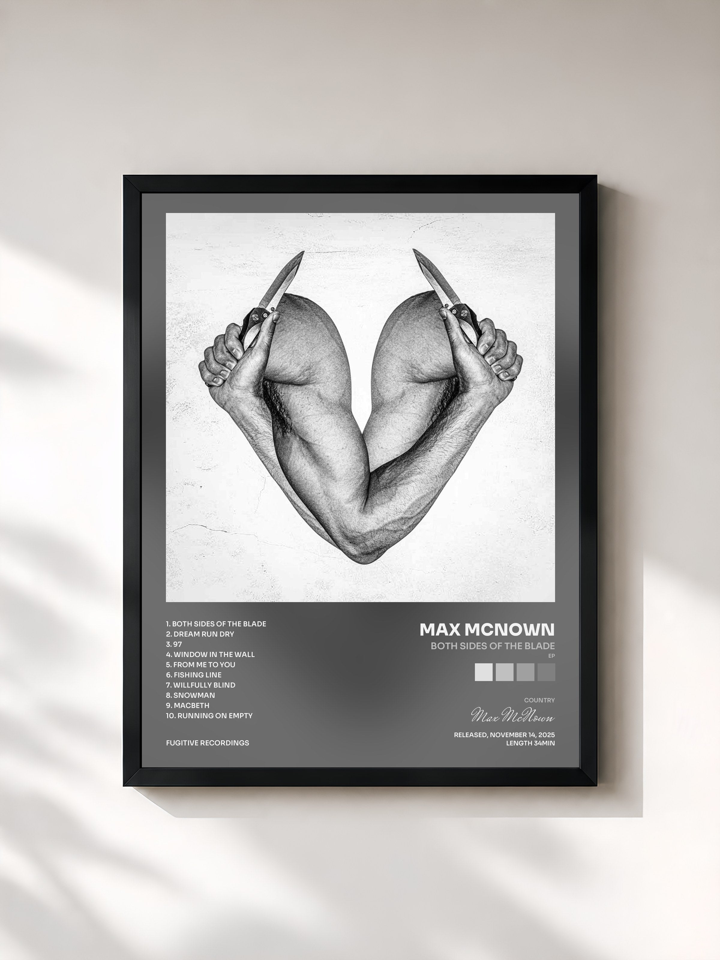 #noir Tableau de l'album Both Sides of the Blade (EP) de Max McNown, cadre noir, imprimé et encadré en France