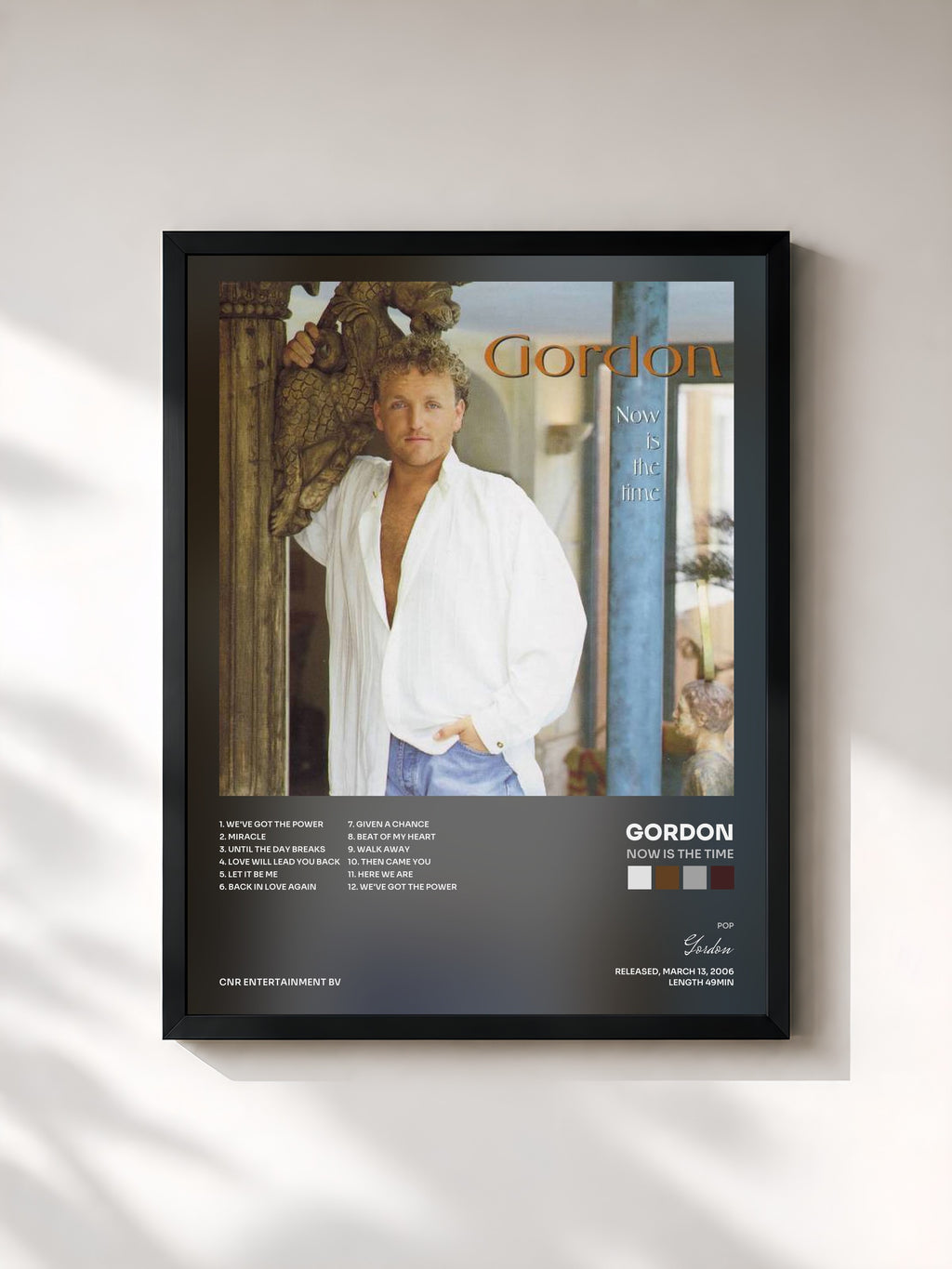 #noir Tableau de l'album Now Is The Time de Gordon, cadre noir, imprimé et encadré en France