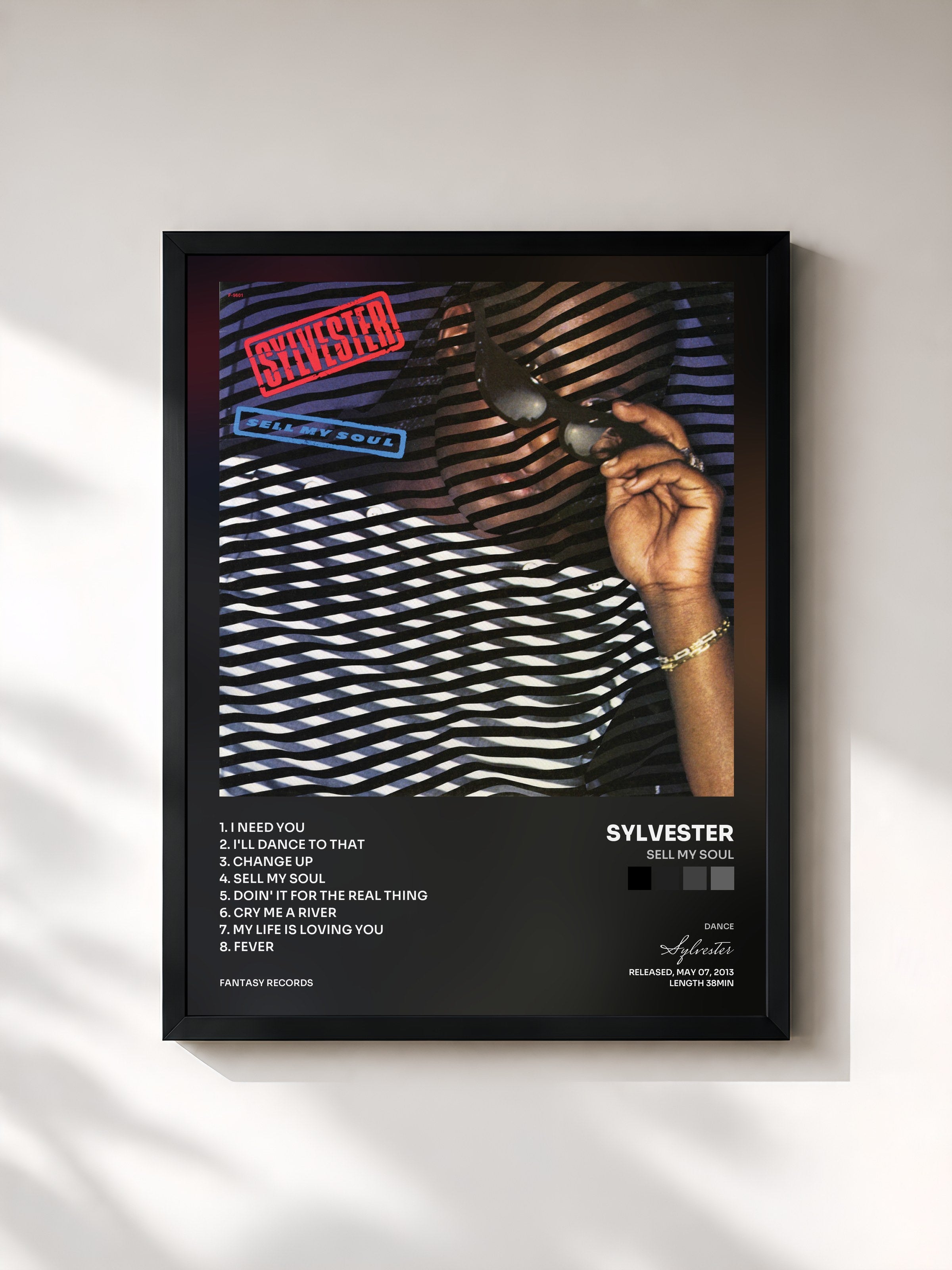 #noir Tableau de l'album Sell My Soul de Sylvester, cadre noir, imprimé et encadré en France