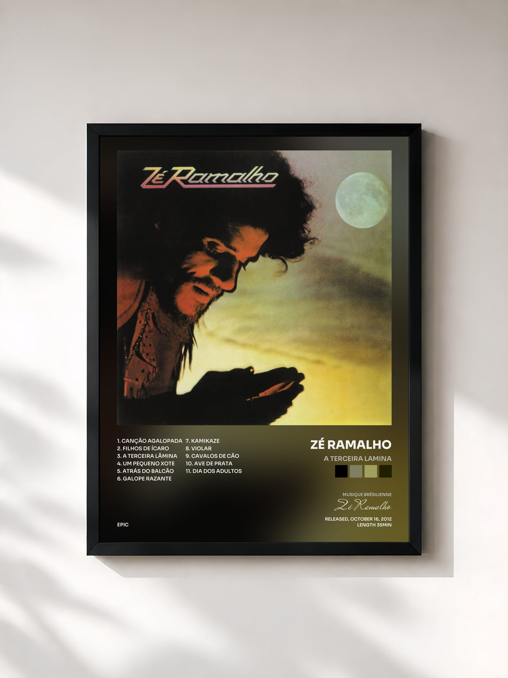 #noir Tableau de l'album A Terceira Lamina de Zé Ramalho, cadre noir, imprimé et encadré en France