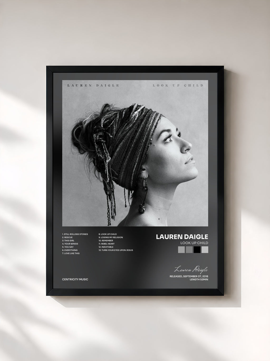 #noir Tableau de l'album Look Up Child de Lauren Daigle, cadre noir, imprimé et encadré en France