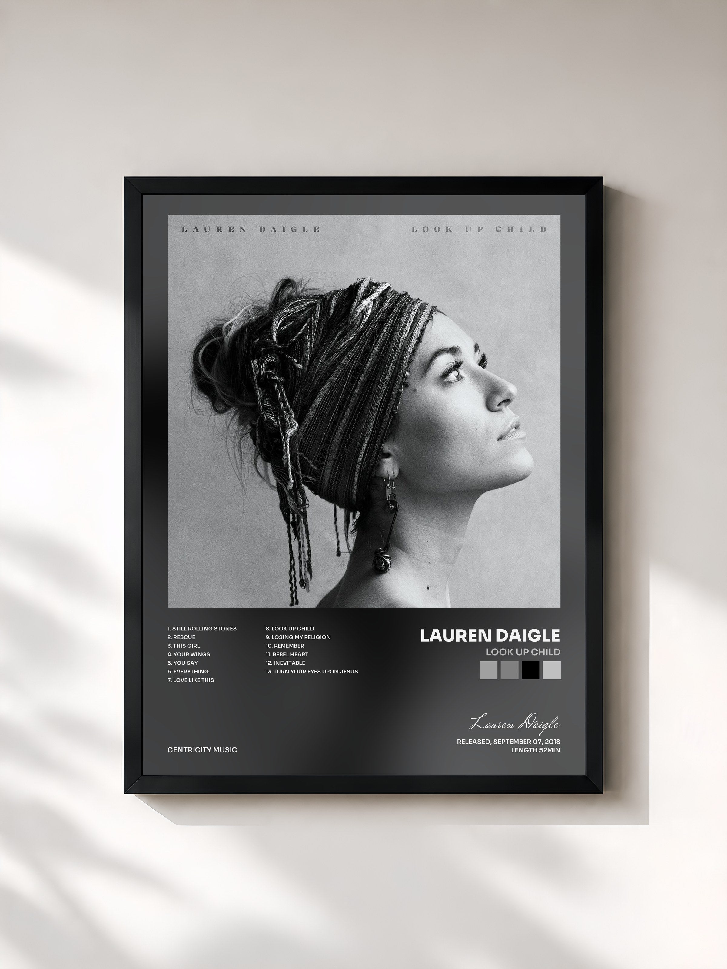 #noir Tableau de l'album Look Up Child de Lauren Daigle, cadre noir, imprimé et encadré en France