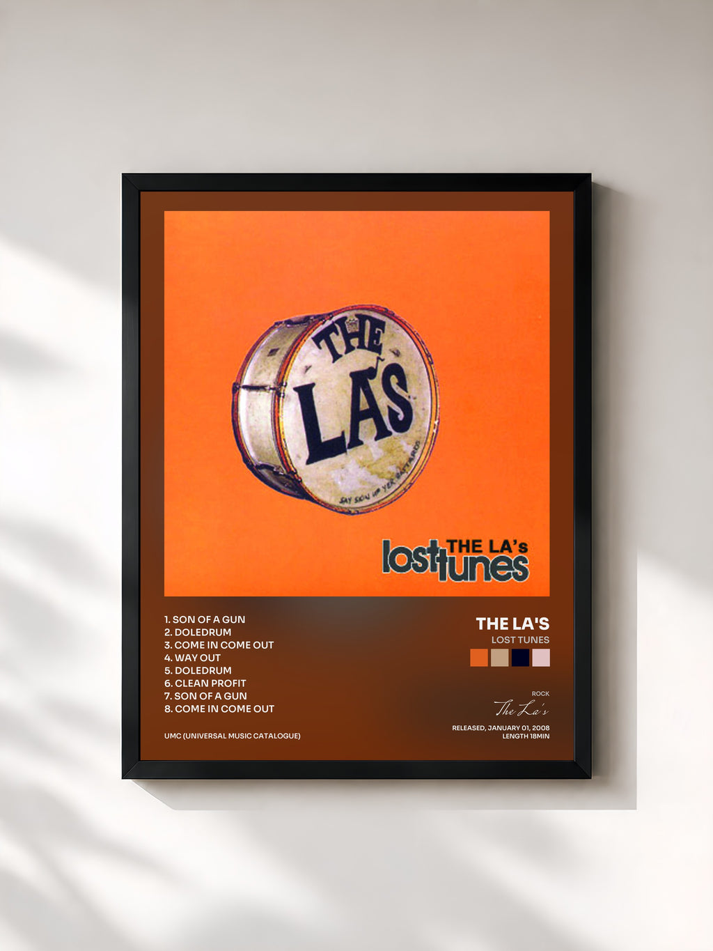 #noir Tableau de l'album Lost Tunes de The La's, cadre noir, imprimé et encadré en France